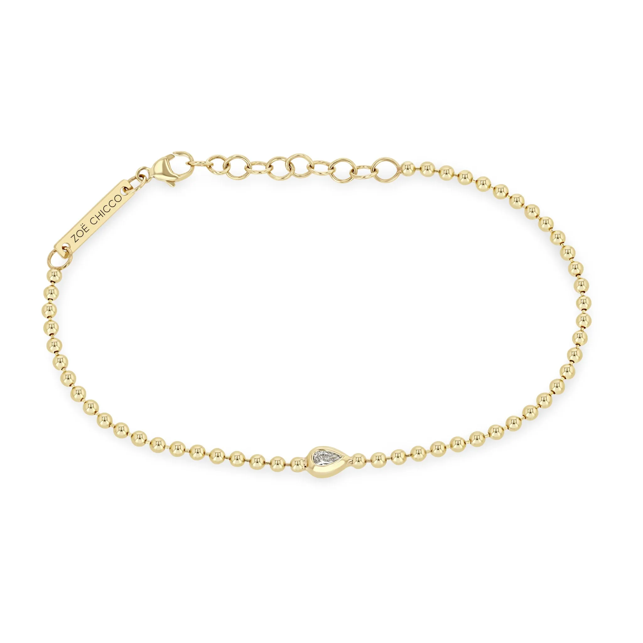 14k Pear Diamond Bead Chain Bracelet