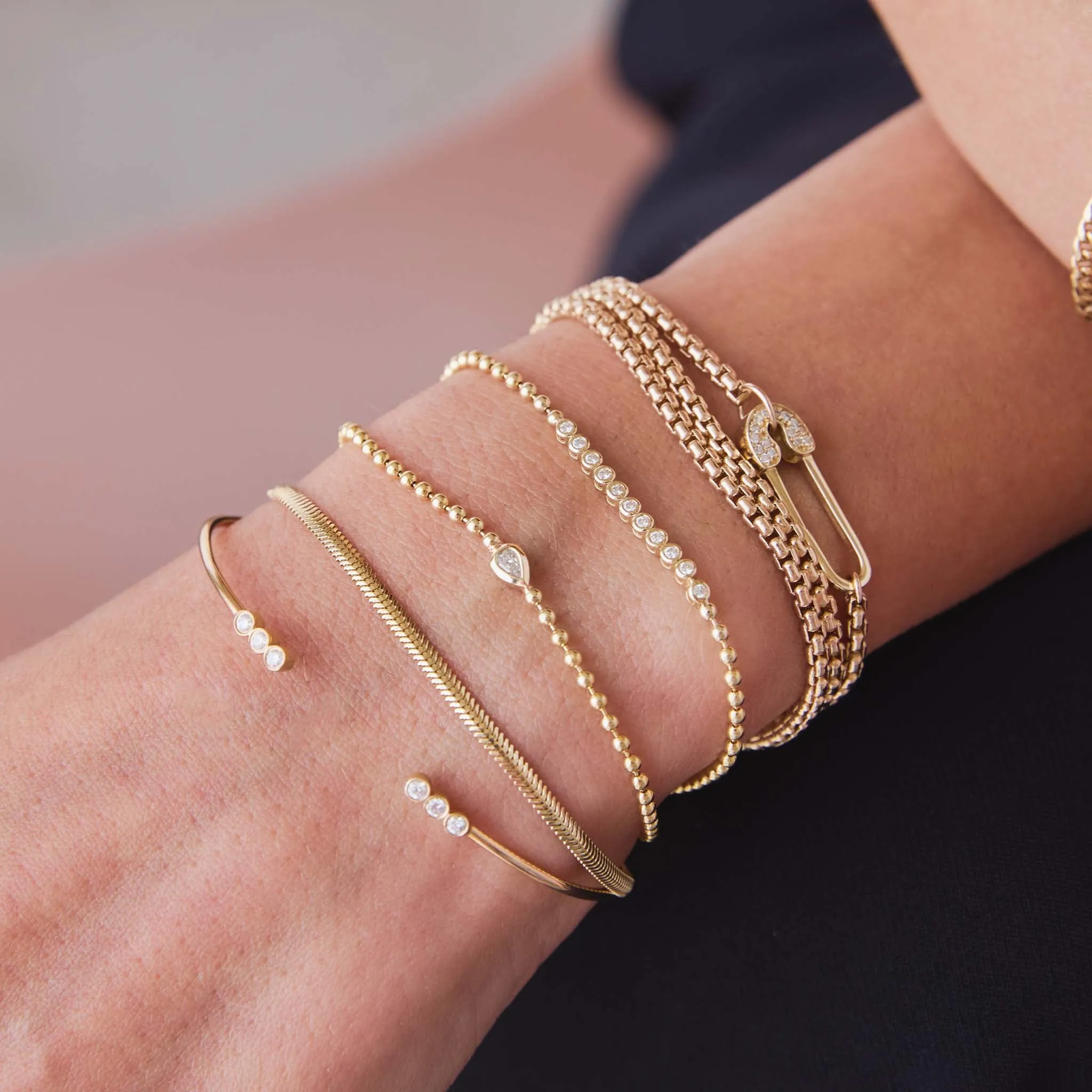 14k Pear Diamond Bead Chain Bracelet