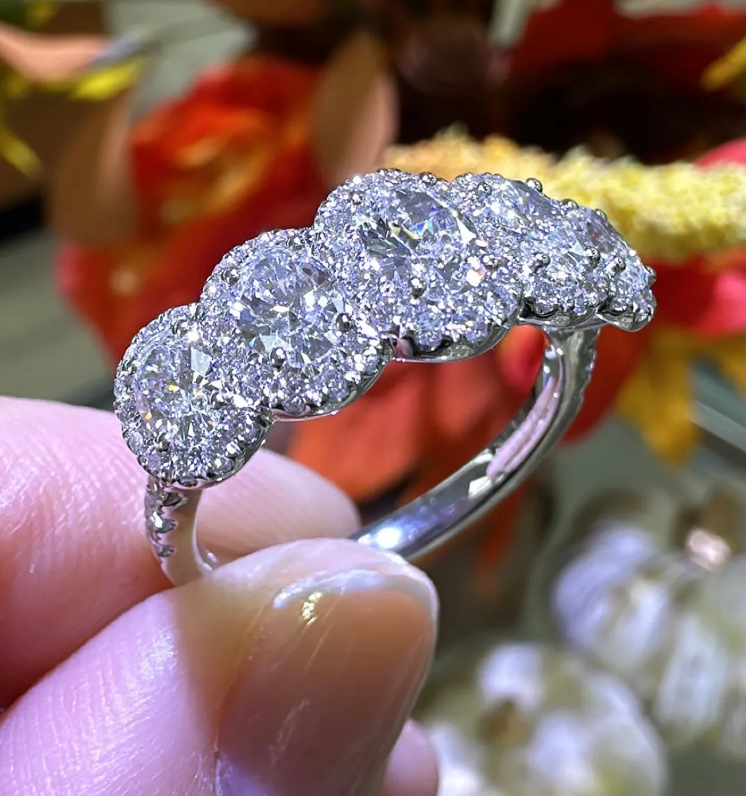 1.69ct t.w. Five Oval-cut Diamonds with Halo Ring