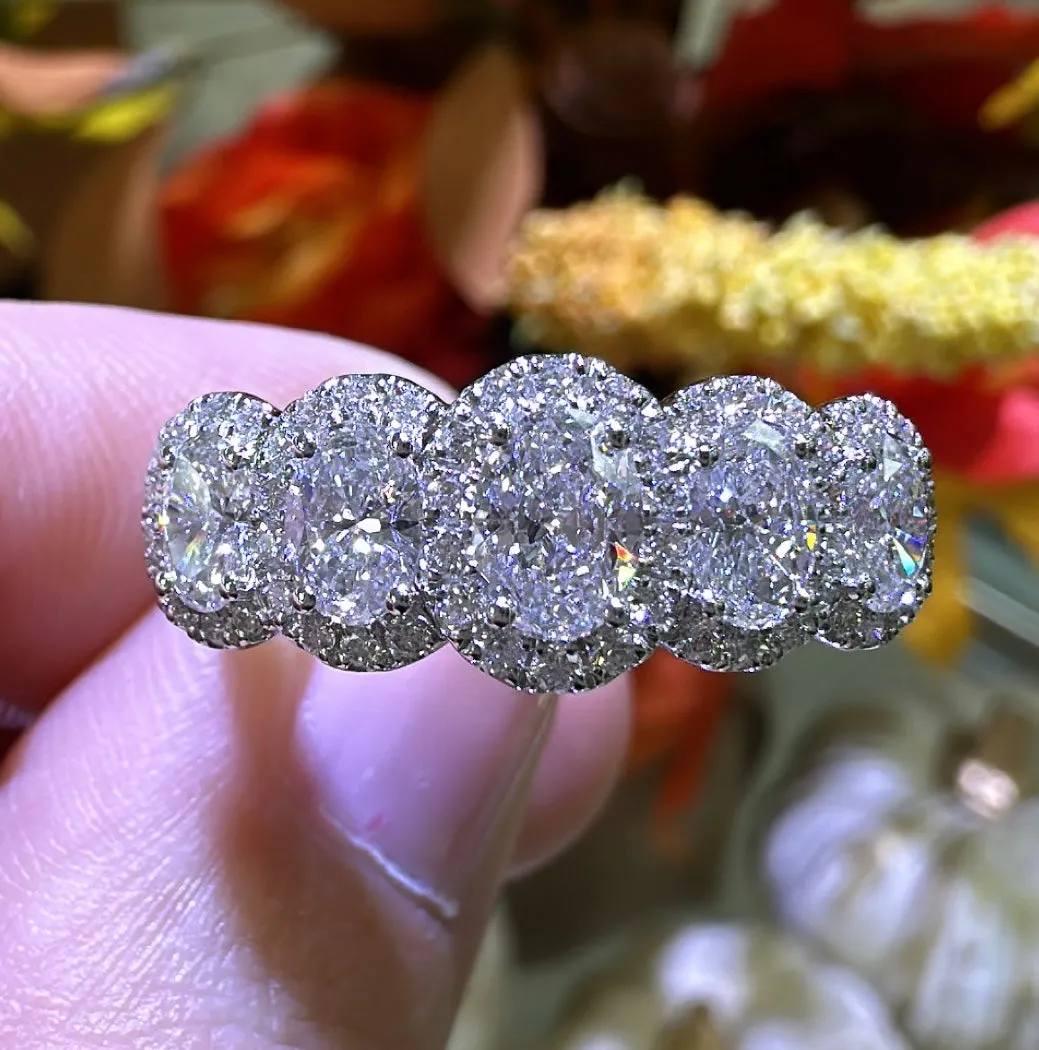 1.69ct t.w. Five Oval-cut Diamonds with Halo Ring