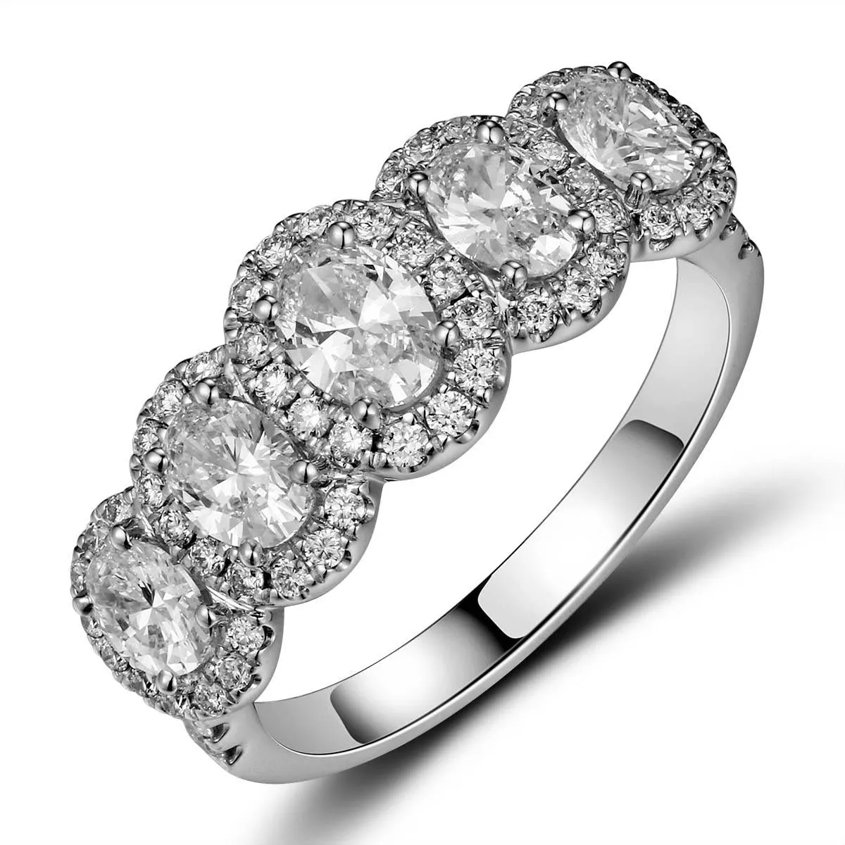 1.69ct t.w. Five Oval-cut Diamonds with Halo Ring