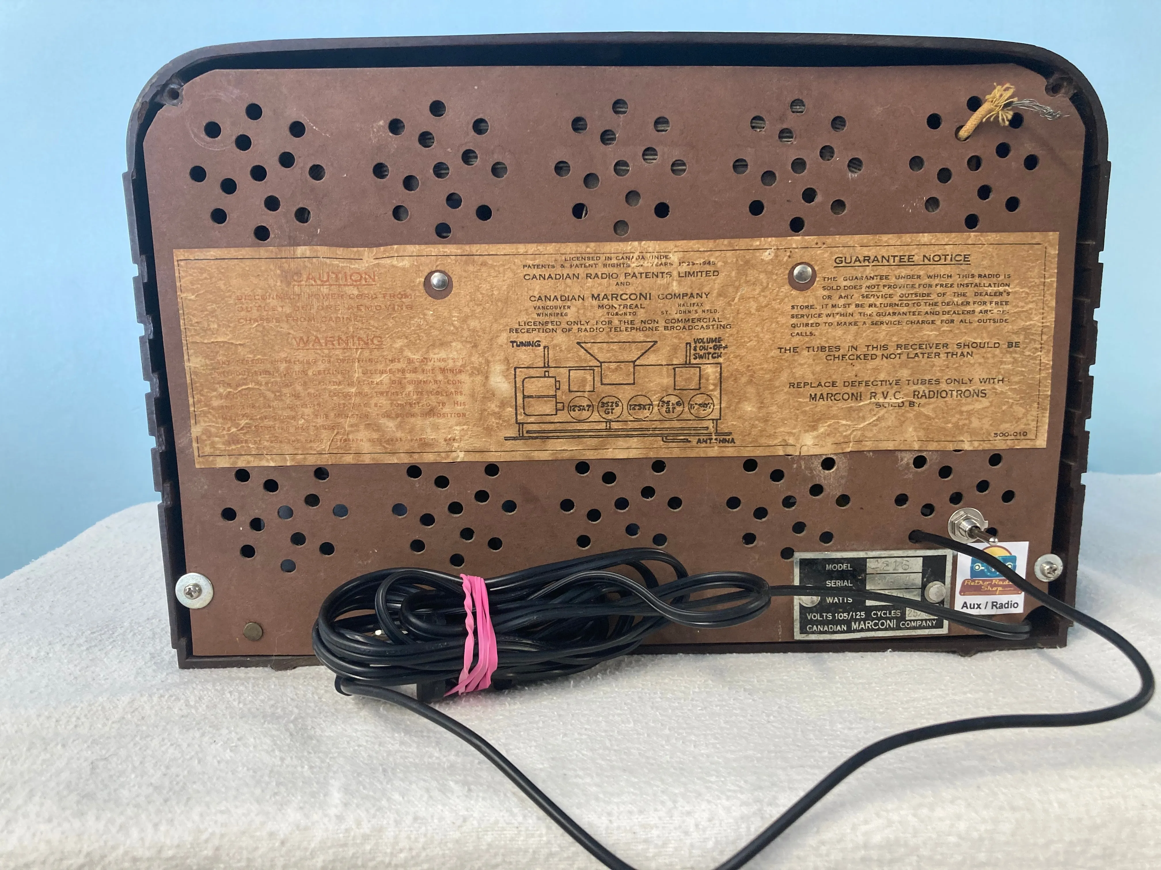 1946 Marconi 216 Tube Radio With Bluetooth & FM Options