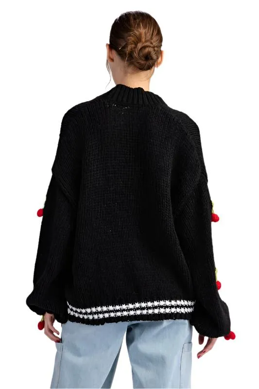 3D Cherry Knit Open Cardigan
