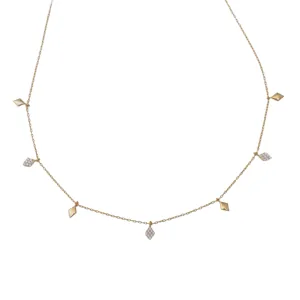 7 Rhombus CZ Stones Necklace | Sterling Silver | 16" 2" Extension | Plating Options | Tarnish-Resistant