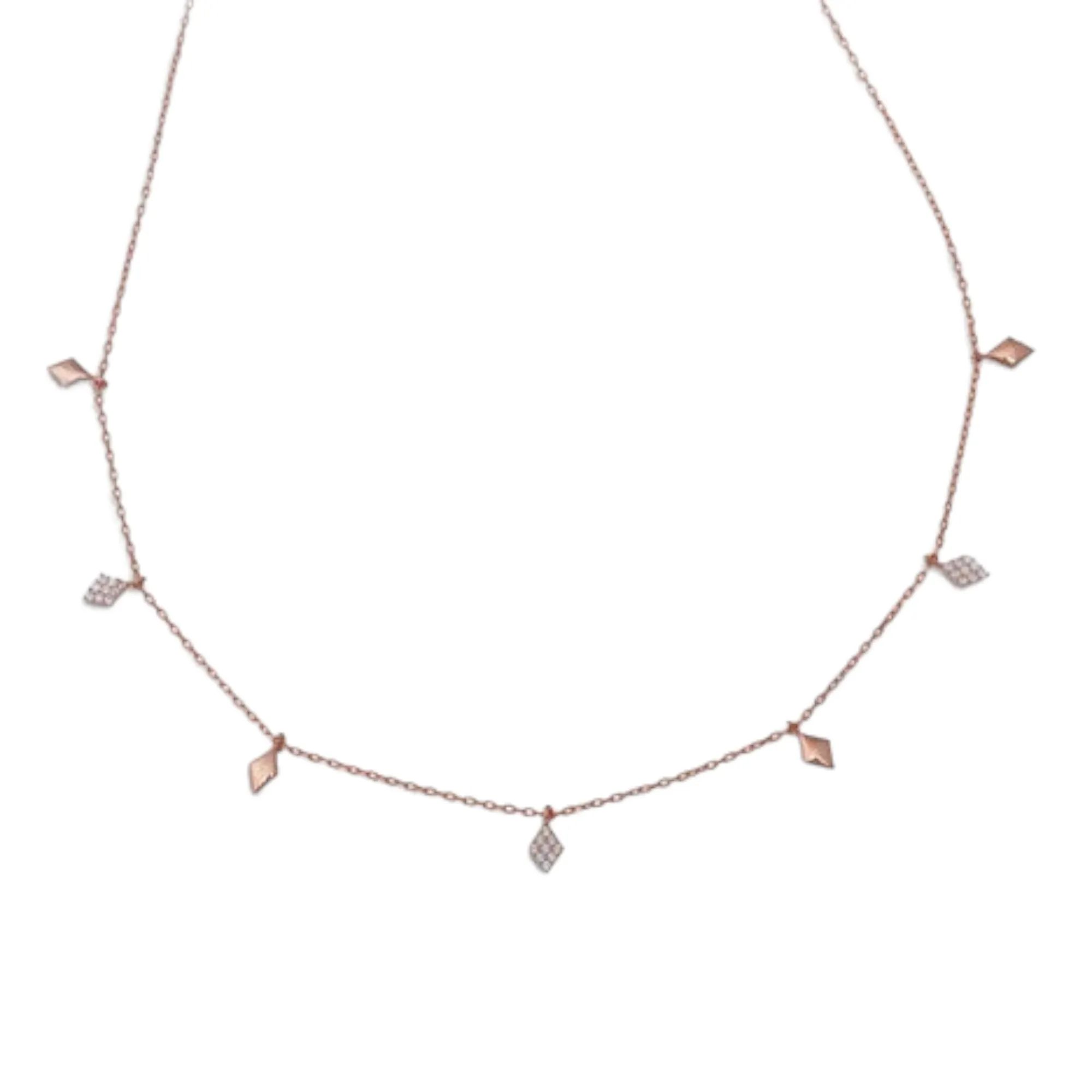 7 Rhombus CZ Stones Necklace | Sterling Silver | 16" 2" Extension | Plating Options | Tarnish-Resistant