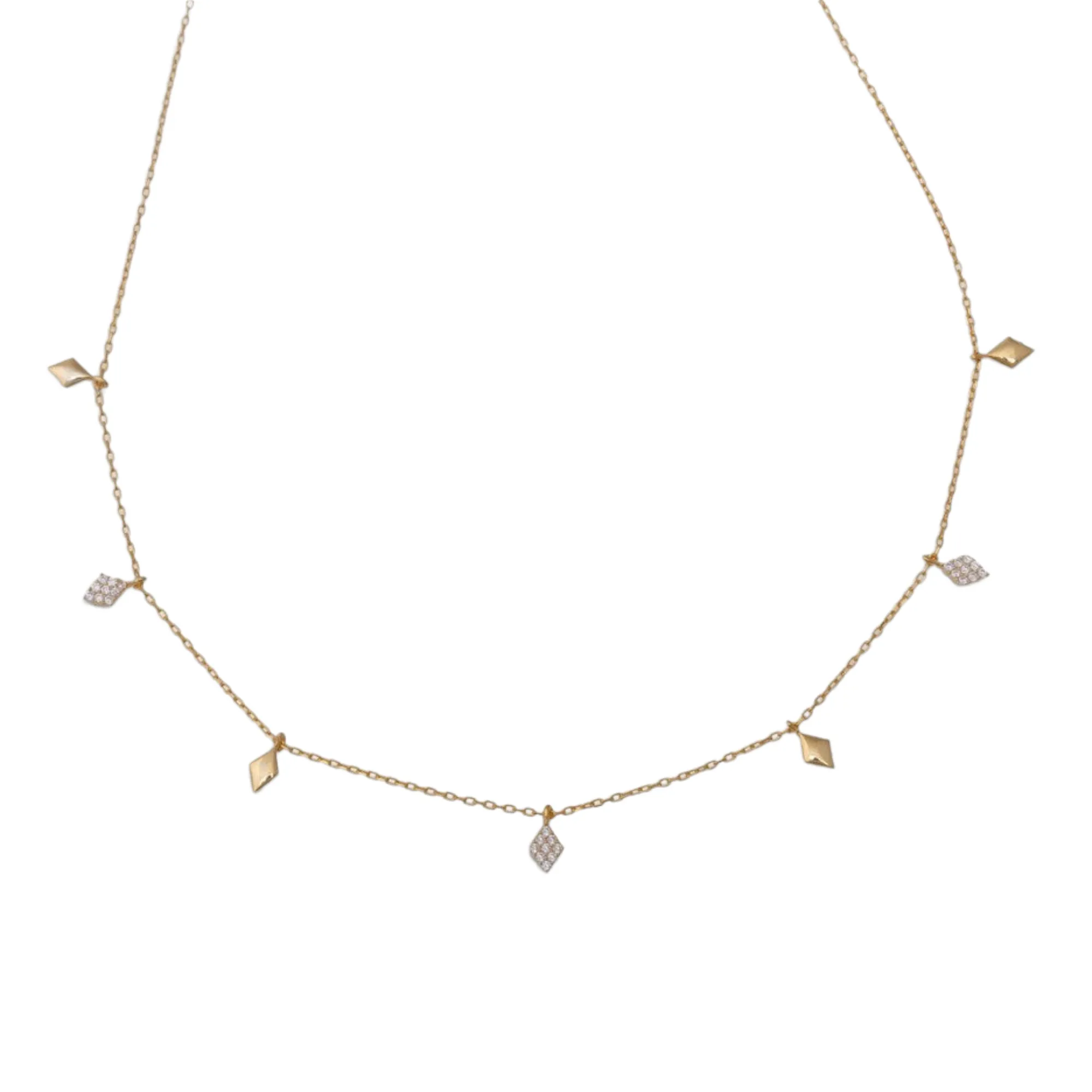 7 Rhombus CZ Stones Necklace | Sterling Silver | 16" 2" Extension | Plating Options | Tarnish-Resistant