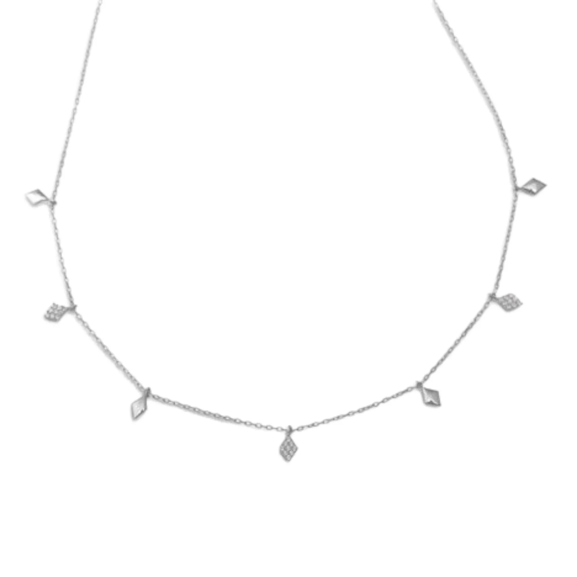 7 Rhombus CZ Stones Necklace | Sterling Silver | 16" 2" Extension | Plating Options | Tarnish-Resistant