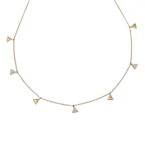 7 Triangle CZ Stone Necklace | Sterling Silver | 16" 2" Extension | Plating Options | Tarnish-Resistant