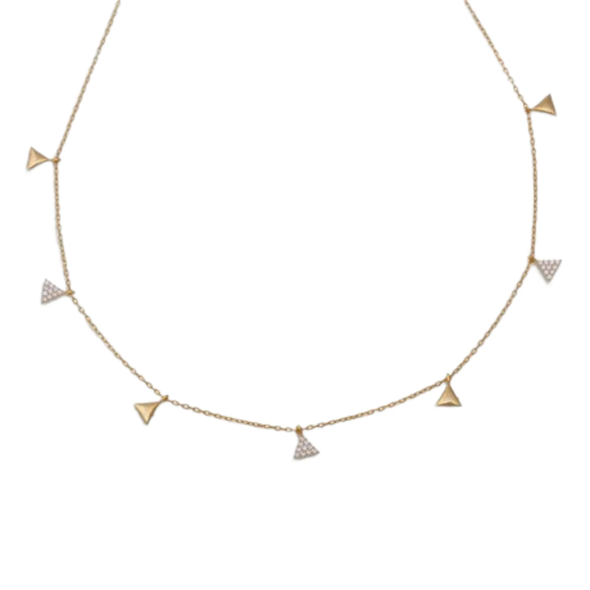 7 Triangle CZ Stone Necklace | Sterling Silver | 16" 2" Extension | Plating Options | Tarnish-Resistant