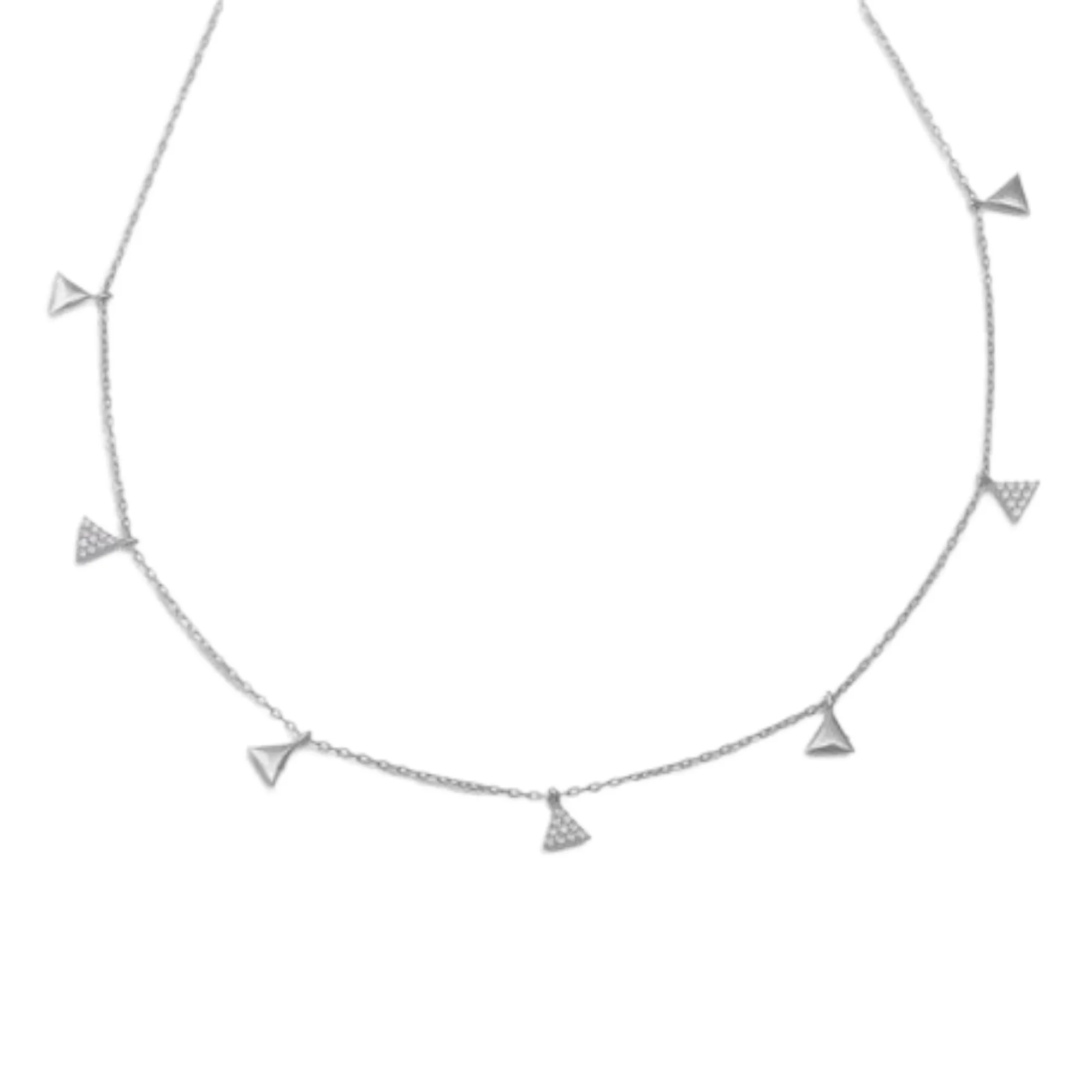 7 Triangle CZ Stone Necklace | Sterling Silver | 16" 2" Extension | Plating Options | Tarnish-Resistant