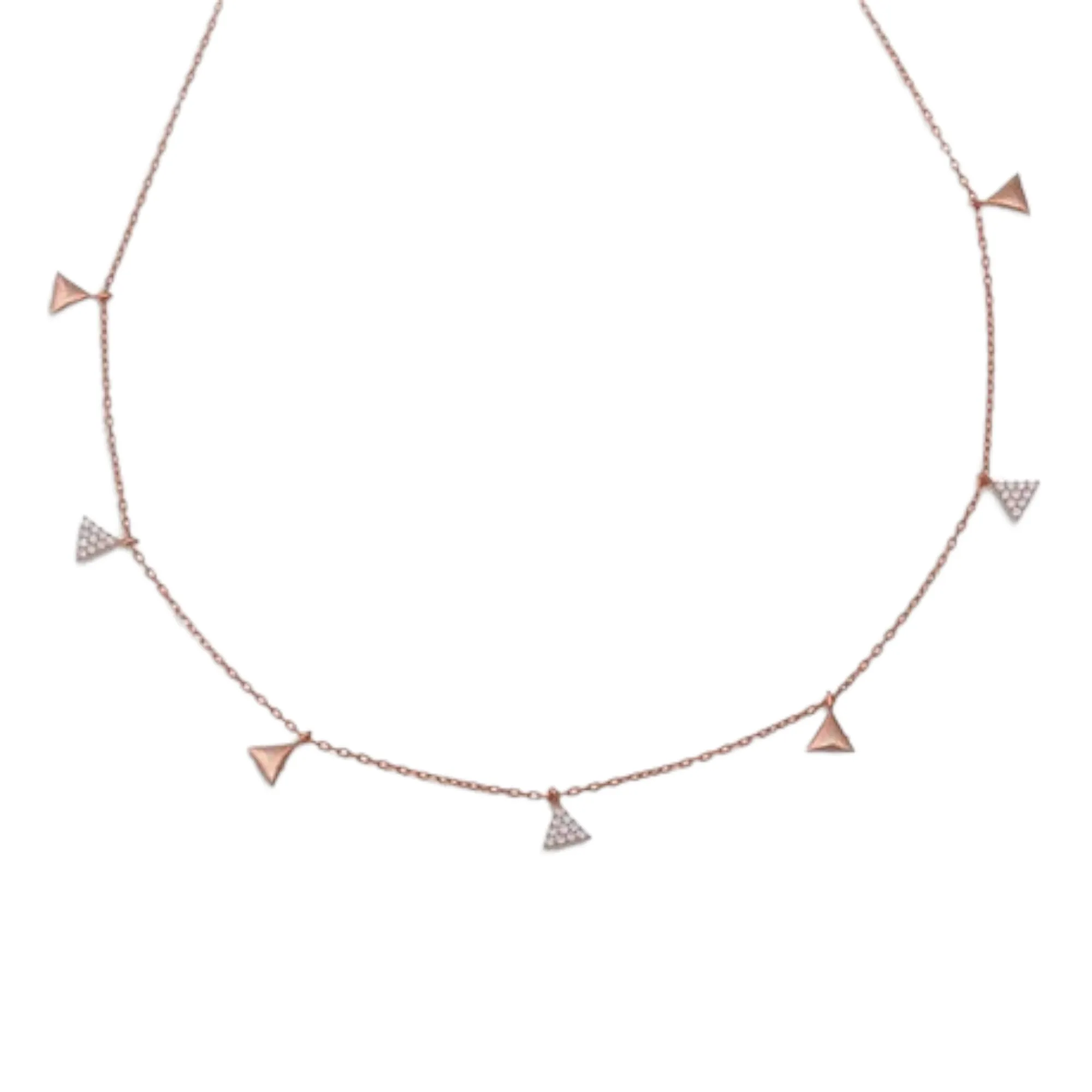 7 Triangle CZ Stone Necklace | Sterling Silver | 16" 2" Extension | Plating Options | Tarnish-Resistant