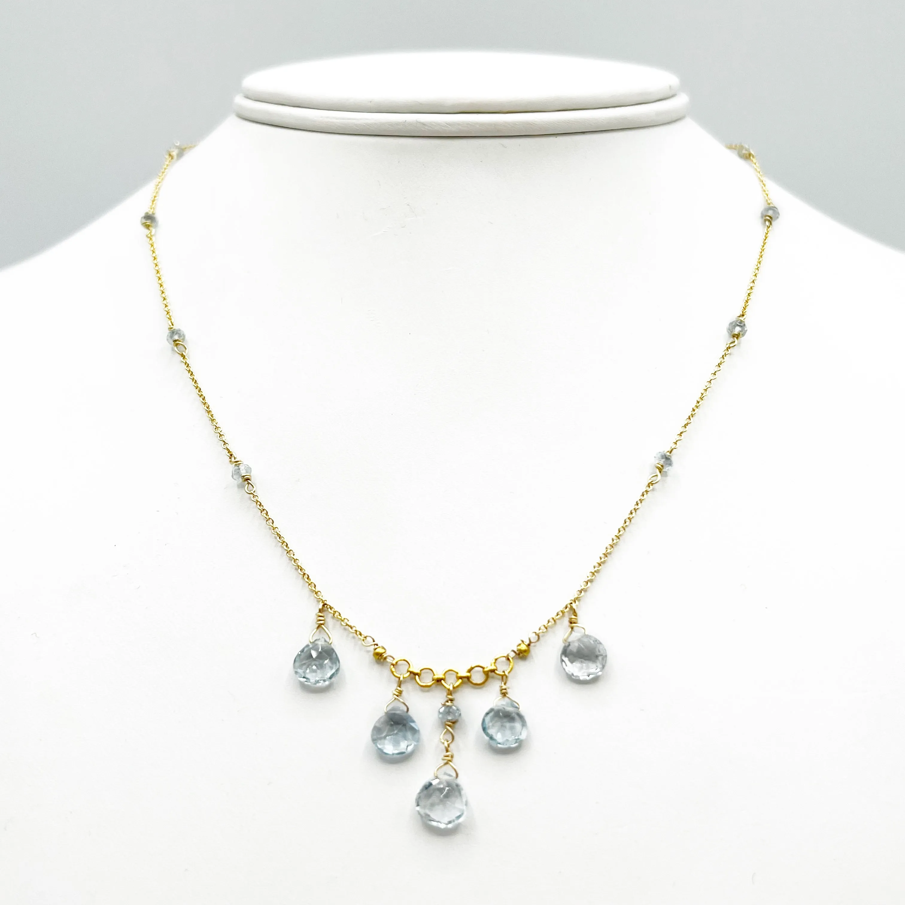 Aquamarine Necklace in 14 Karat Yellow with Bead Spacers