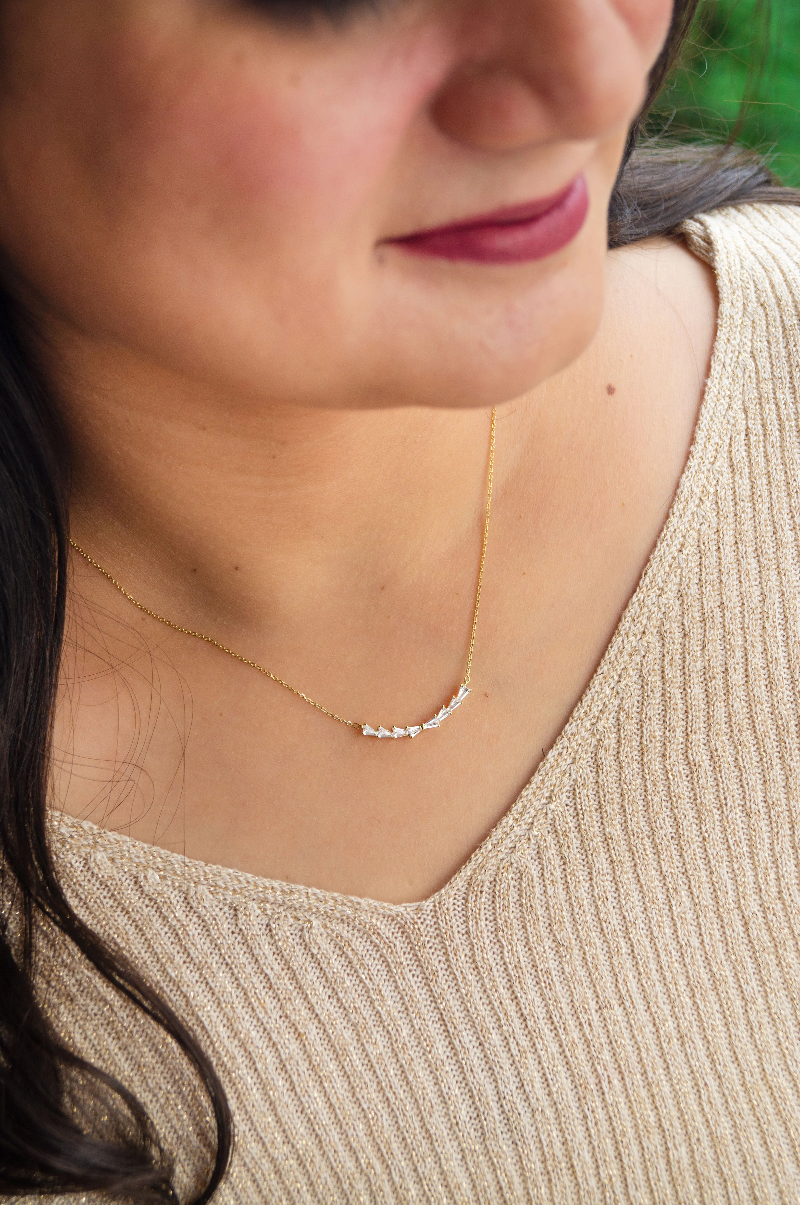 Baguetty Smile Gold Plated Sterling Silver Chain Necklace