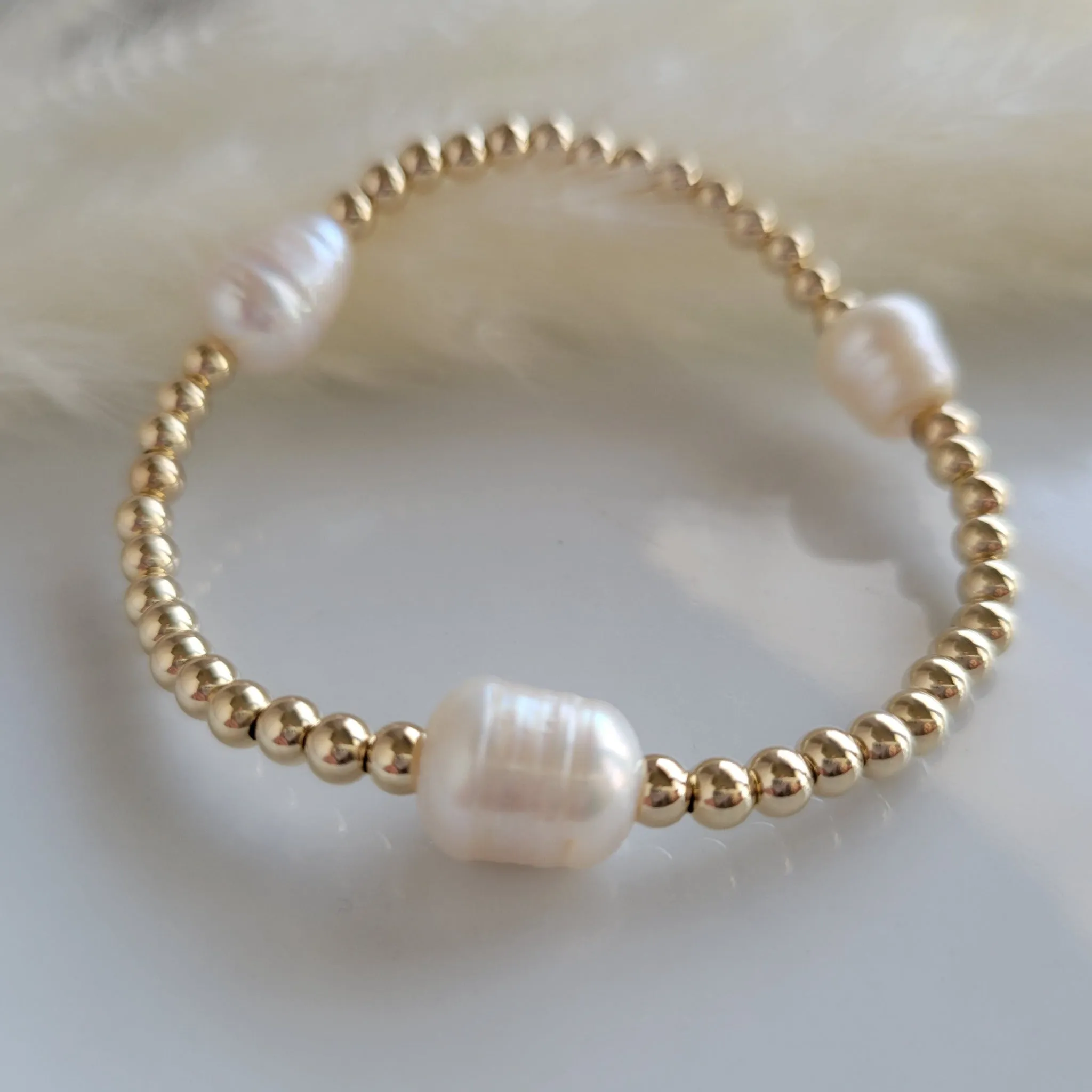 Beaded and Raw Pearl Layering Bracelet - Sterling or Gold - Black or White Pearls