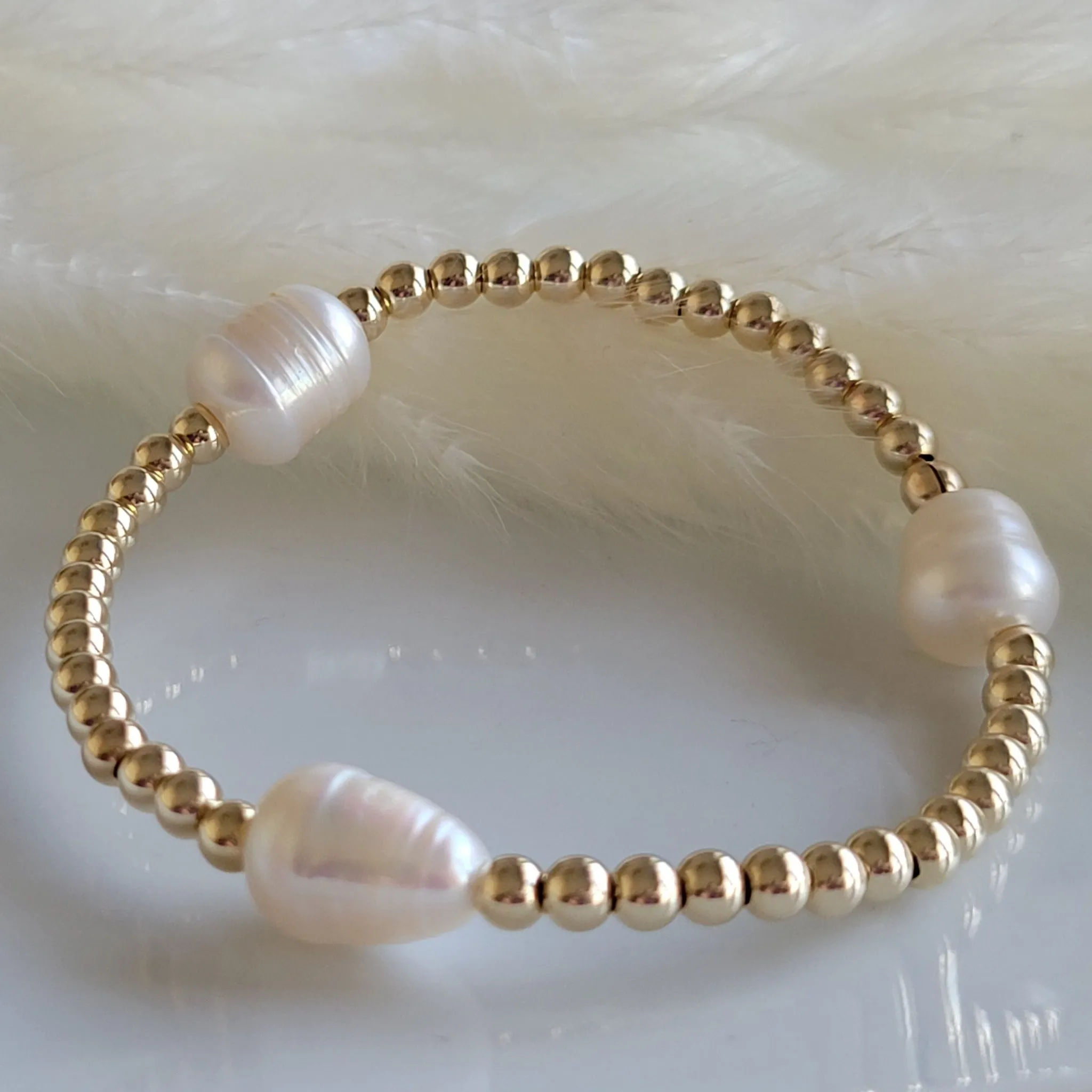 Beaded and Raw Pearl Layering Bracelet - Sterling or Gold - Black or White Pearls