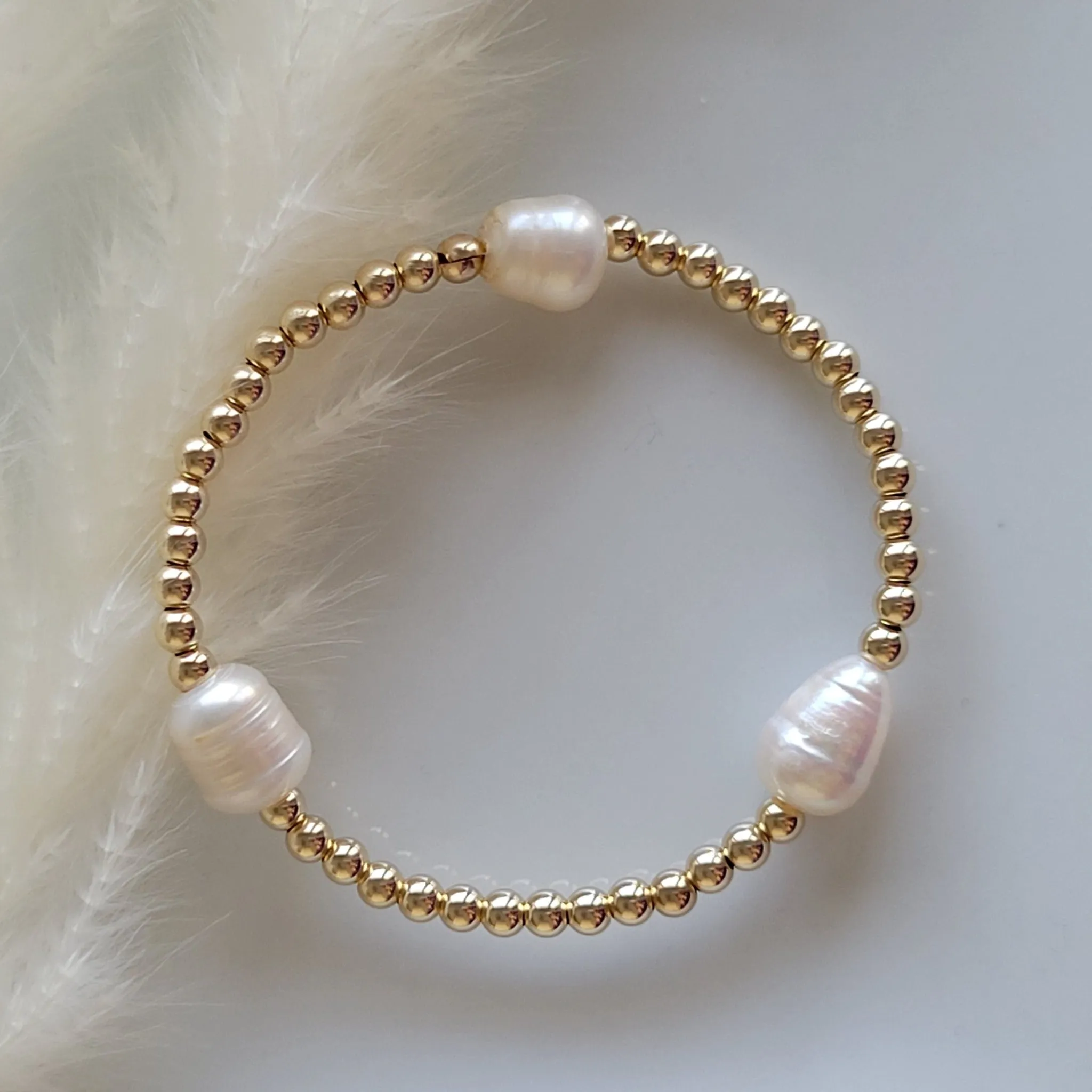 Beaded and Raw Pearl Layering Bracelet - Sterling or Gold - Black or White Pearls