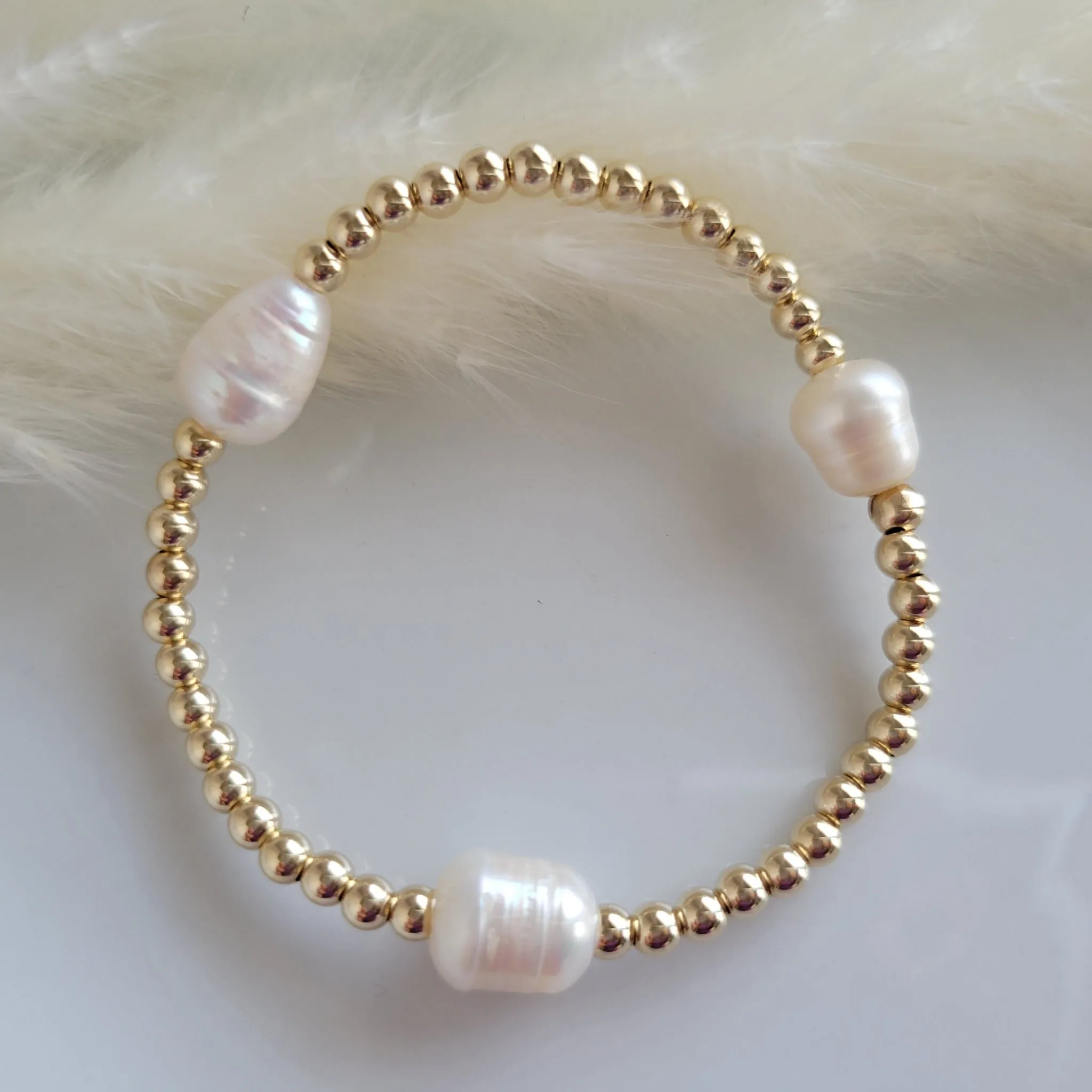 Beaded and Raw Pearl Layering Bracelet - Sterling or Gold - Black or White Pearls