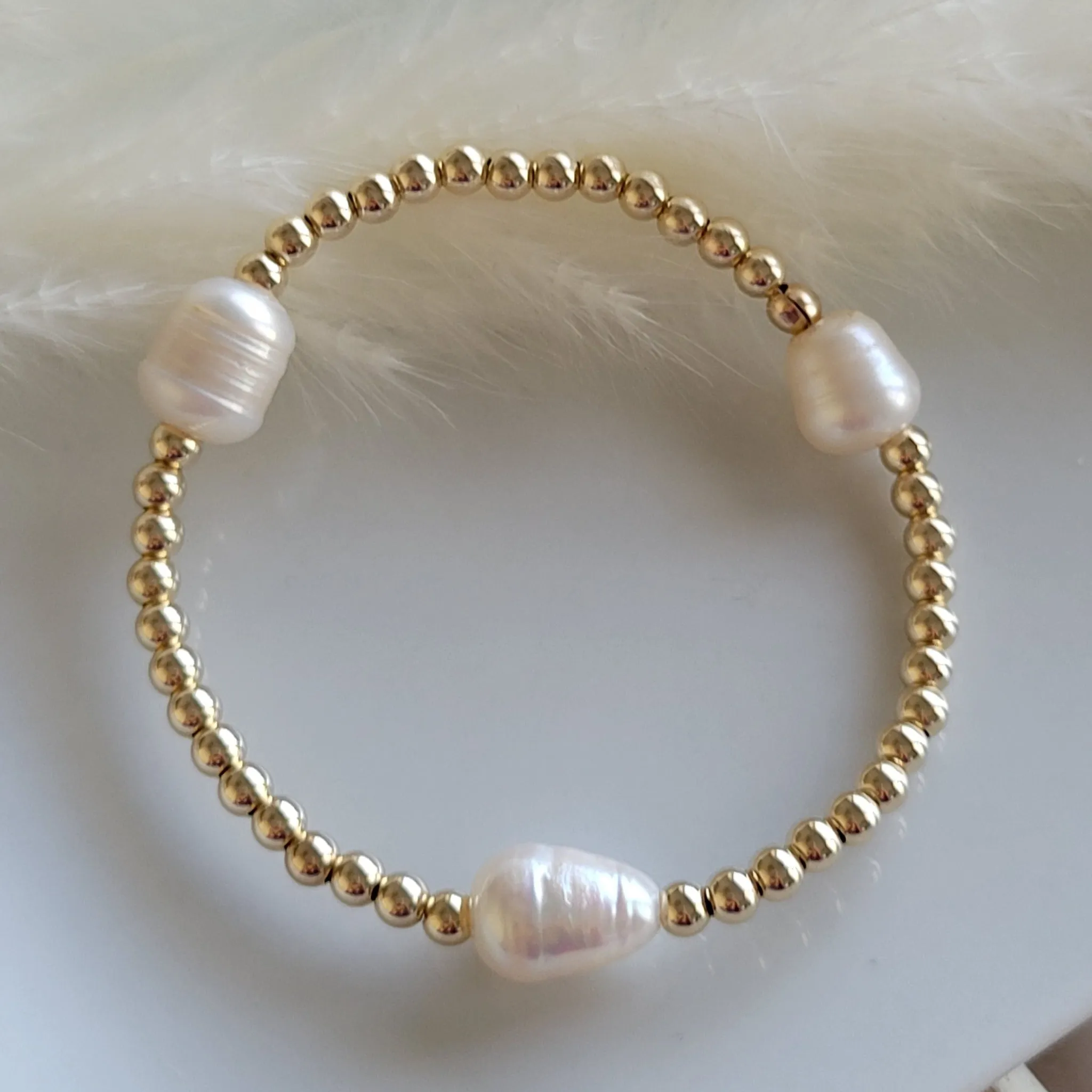 Beaded and Raw Pearl Layering Bracelet - Sterling or Gold - Black or White Pearls