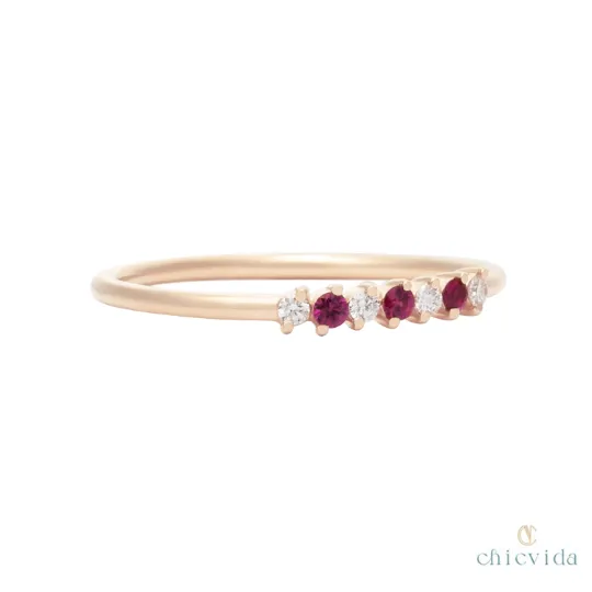 Beaded Ruby and Diamond Band