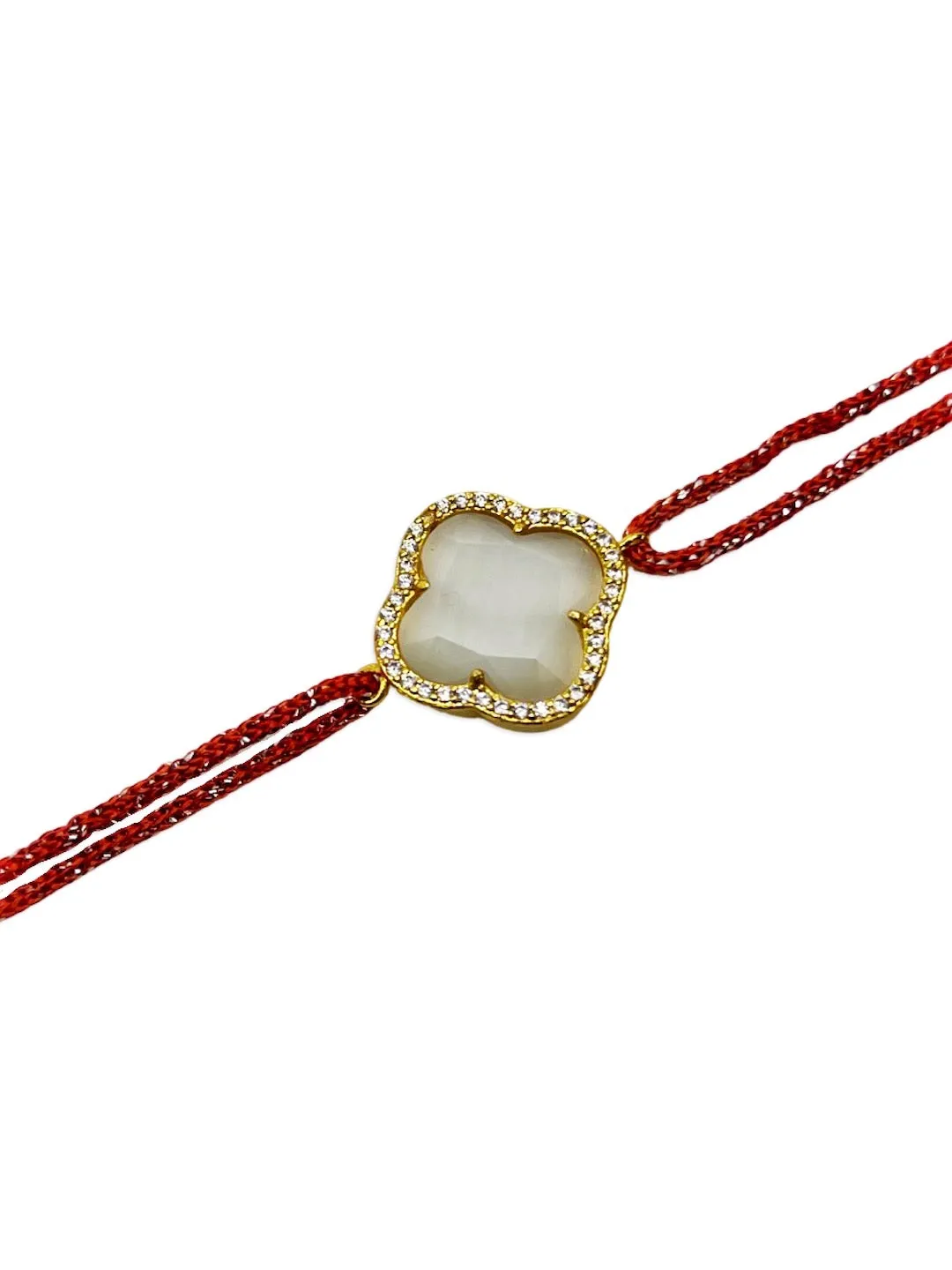 Beautiful American Diamond Flower Rakhi Red Thread For Raksha Bandhan