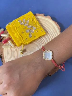 Beautiful American Diamond Flower Rakhi Red Thread For Raksha Bandhan