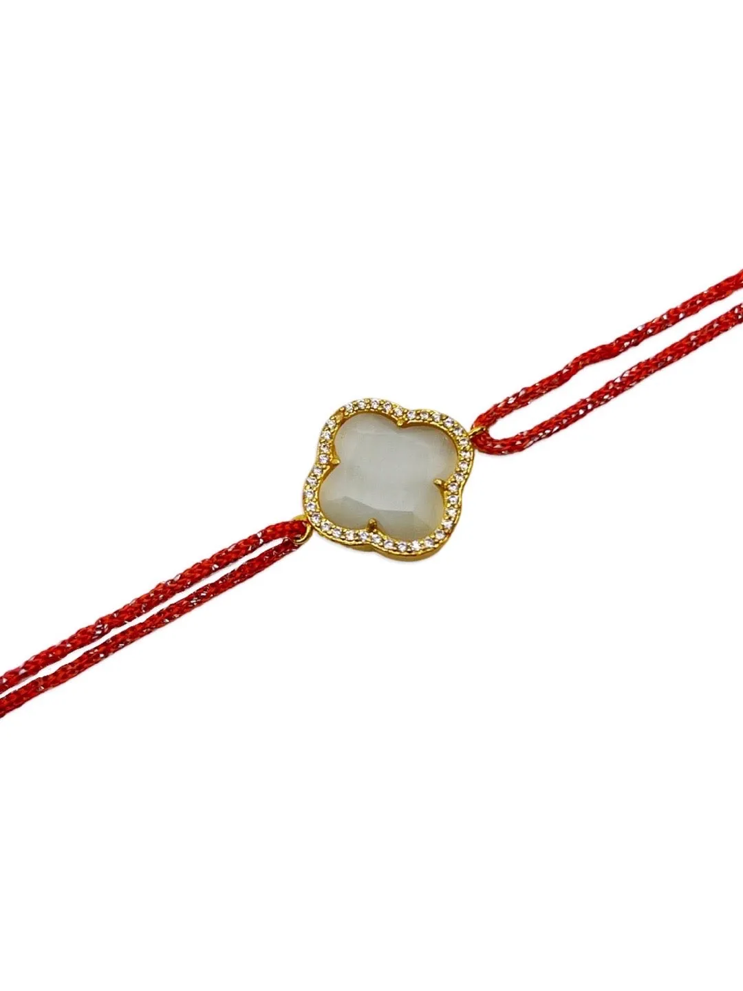 Beautiful American Diamond Flower Rakhi Red Thread For Raksha Bandhan
