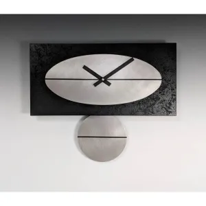 Black and Steel Pendulum Wall Clock 16 in Painted Wood and Stainless Steel by Leonie Lacouette