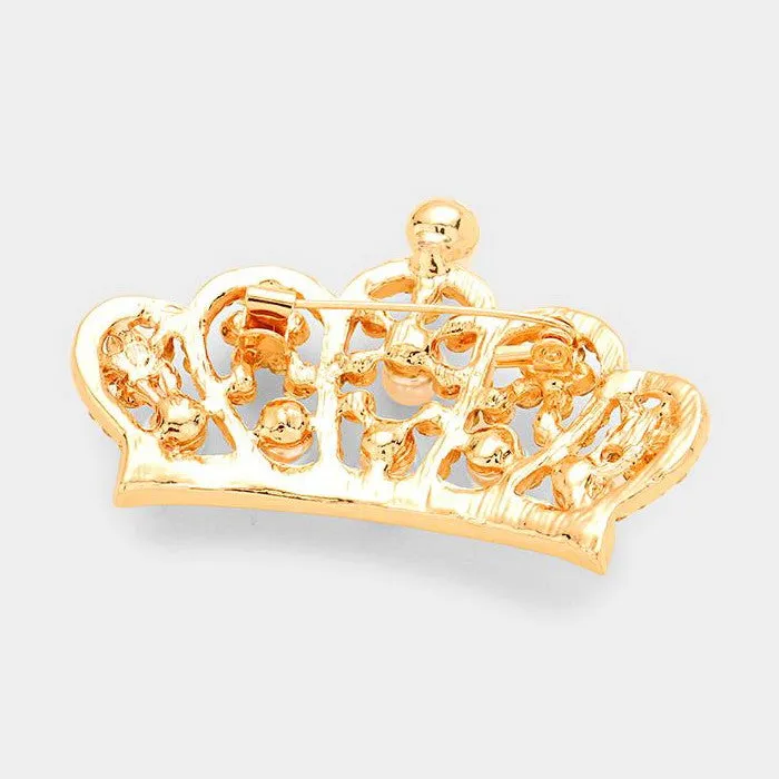 Bling and Pearl Crown Sash Pin | Pageant Sash Pins | Crown Brooch | Bling Products | BR06495