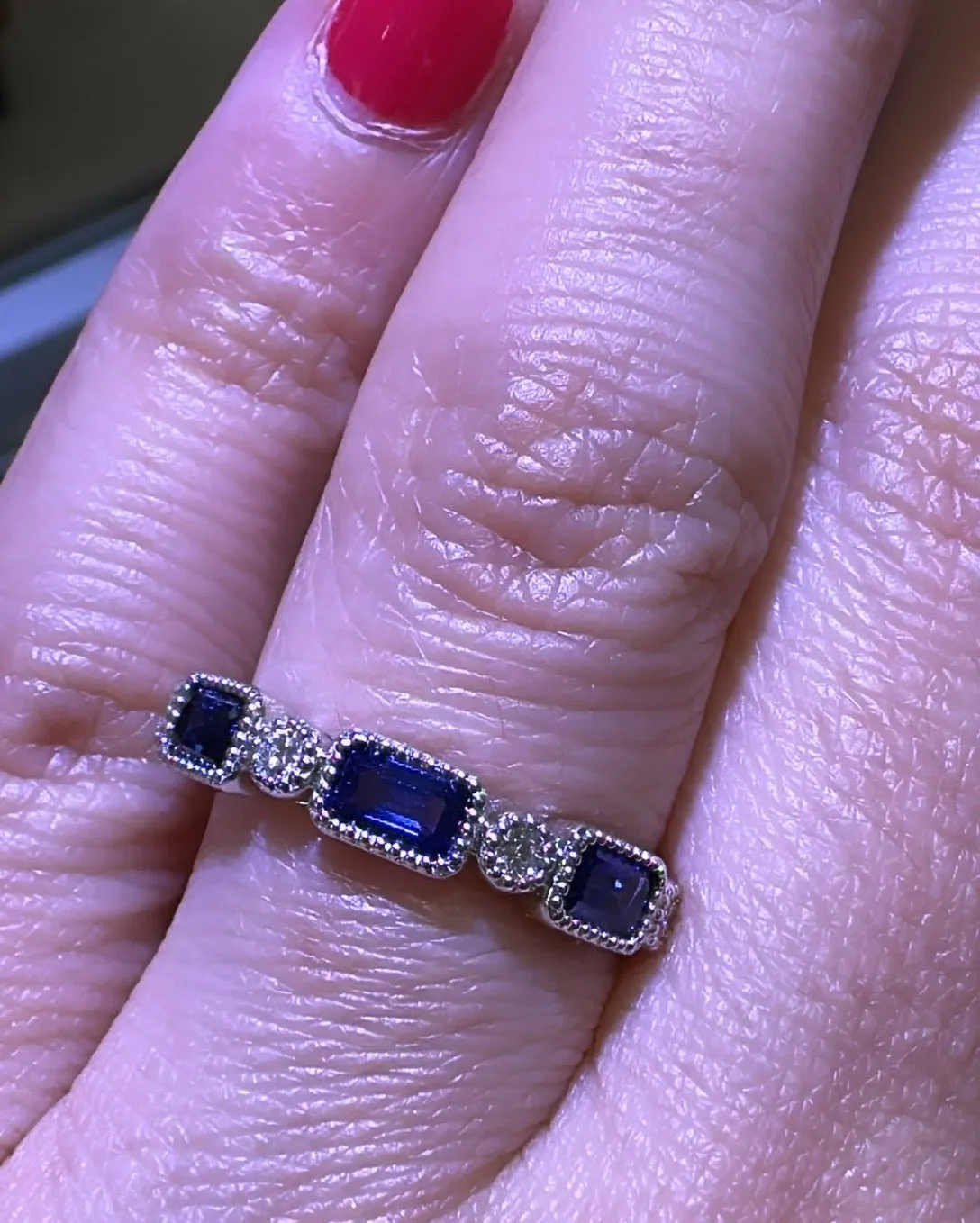 Blue Sapphire And Diamond Celebration Stackable Ring