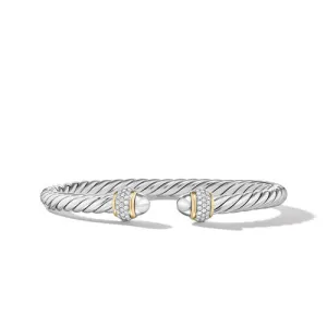 Cable Bracelet in Sterling Silver with 18K Yellow Gold and Diamonds, Size Medium