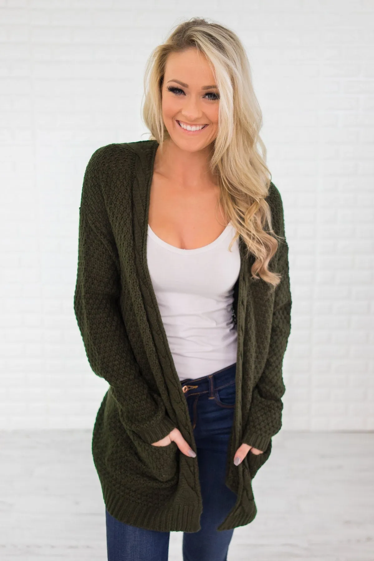 Chunky Olive Knit Cardigan