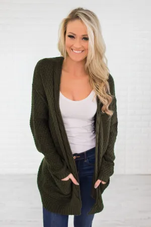 Chunky Olive Knit Cardigan
