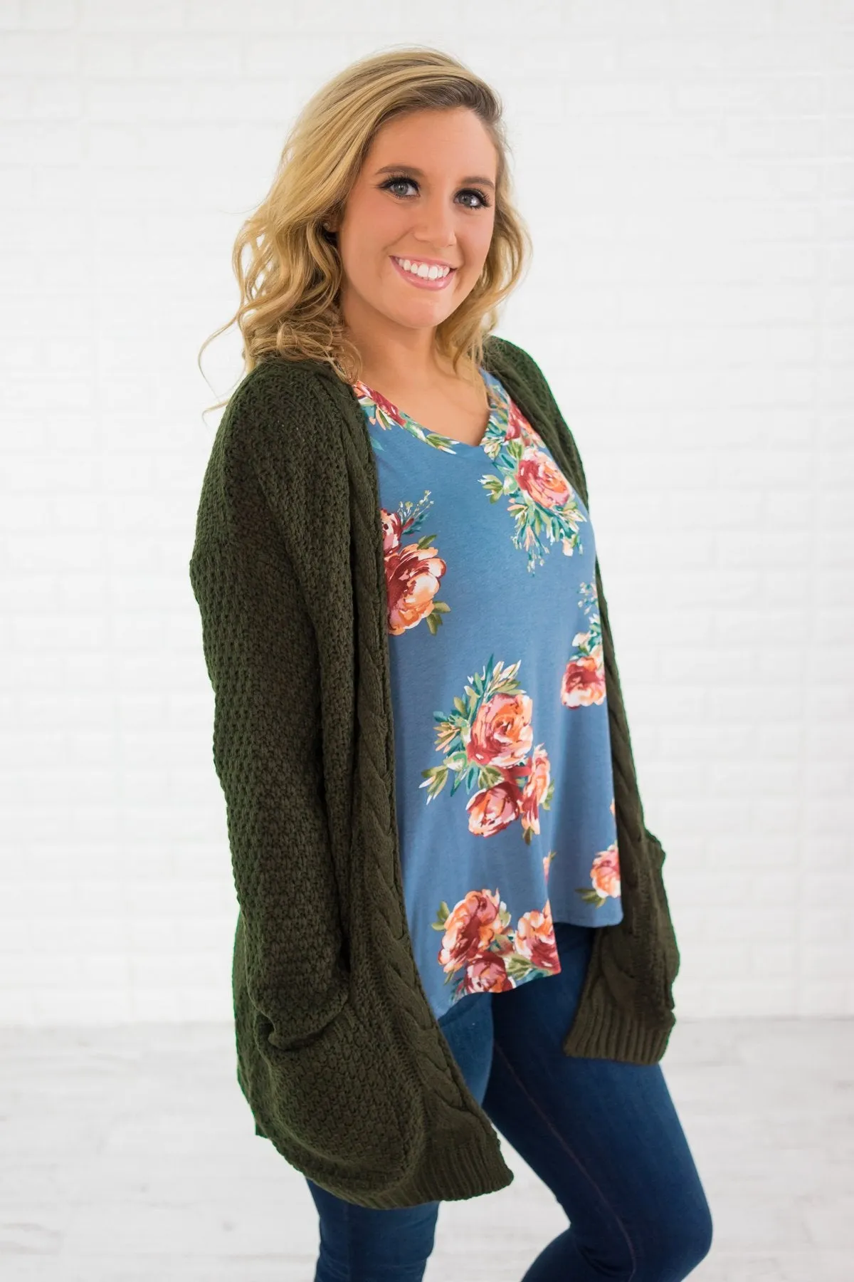 Chunky Olive Knit Cardigan