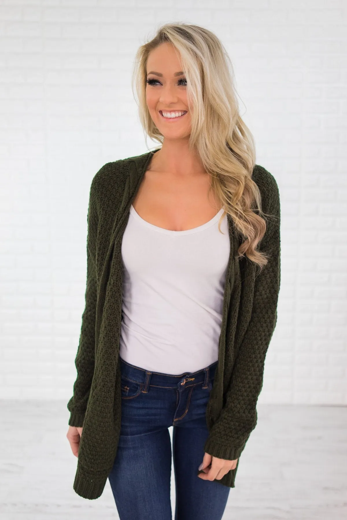 Chunky Olive Knit Cardigan