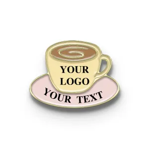 Coffee Pins with Custom Logo & Text - Coffee Cup