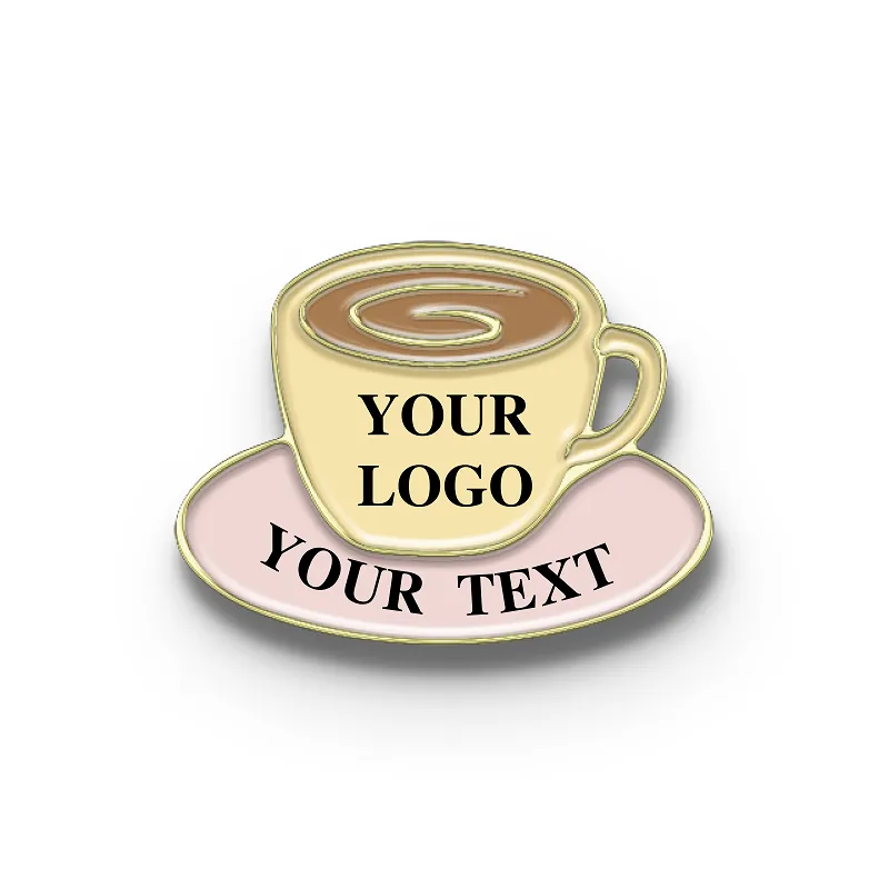 Coffee Pins with Custom Logo & Text - Coffee Cup