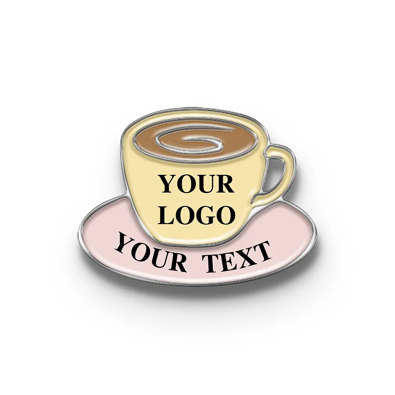 Coffee Pins with Custom Logo & Text - Coffee Cup