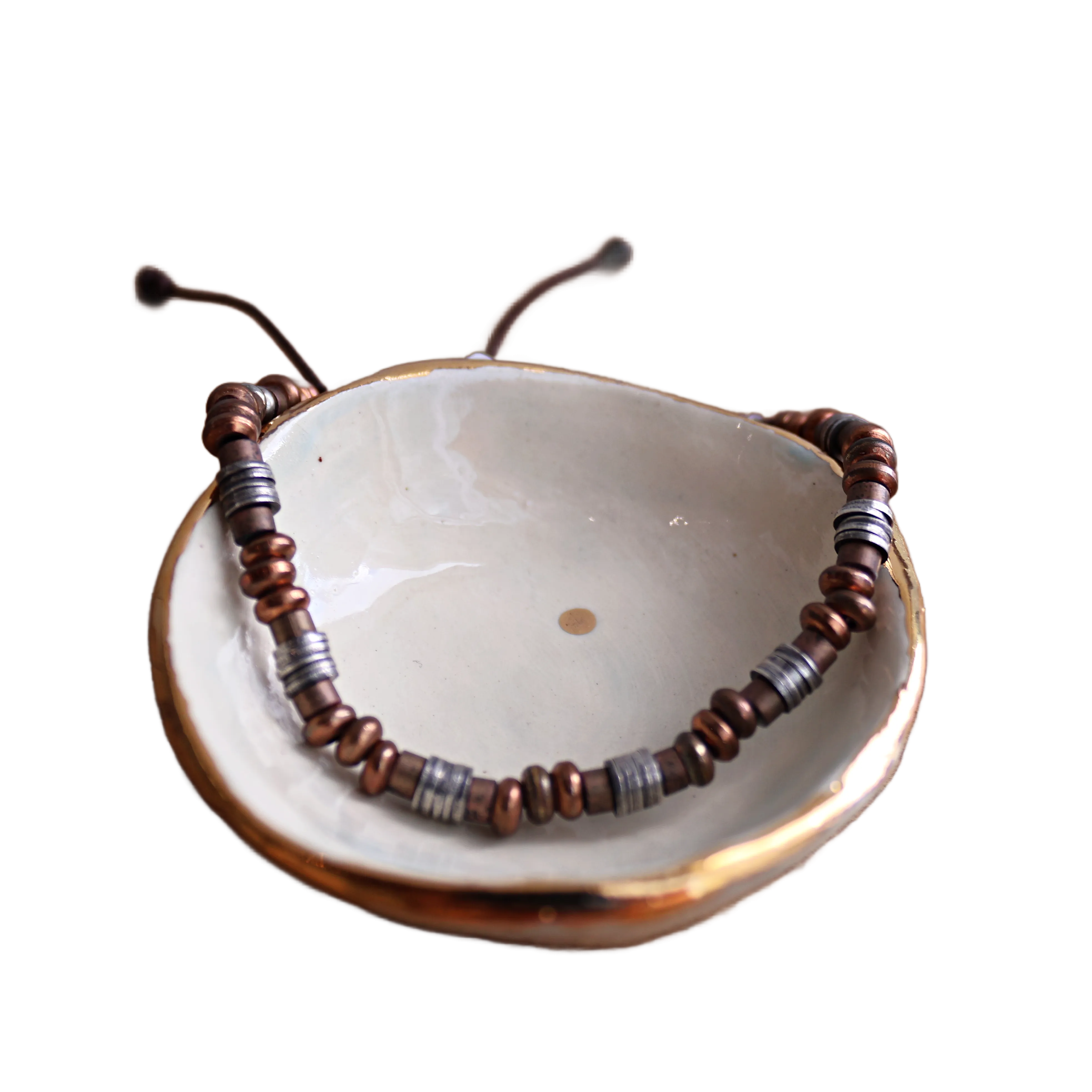 Copper, Silver, and Brass Beaded Bracelet