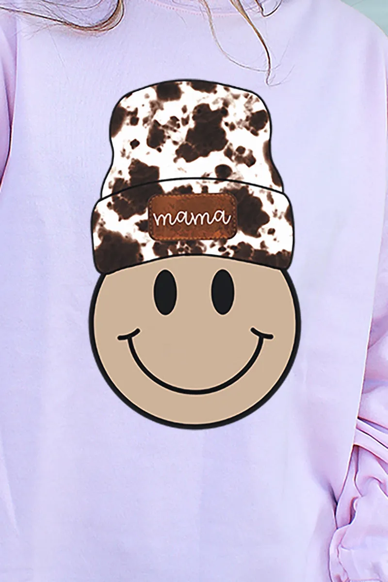 Cowhide Beanie Mama Happy Face Unisex NuBlend Crew Sweatshirt