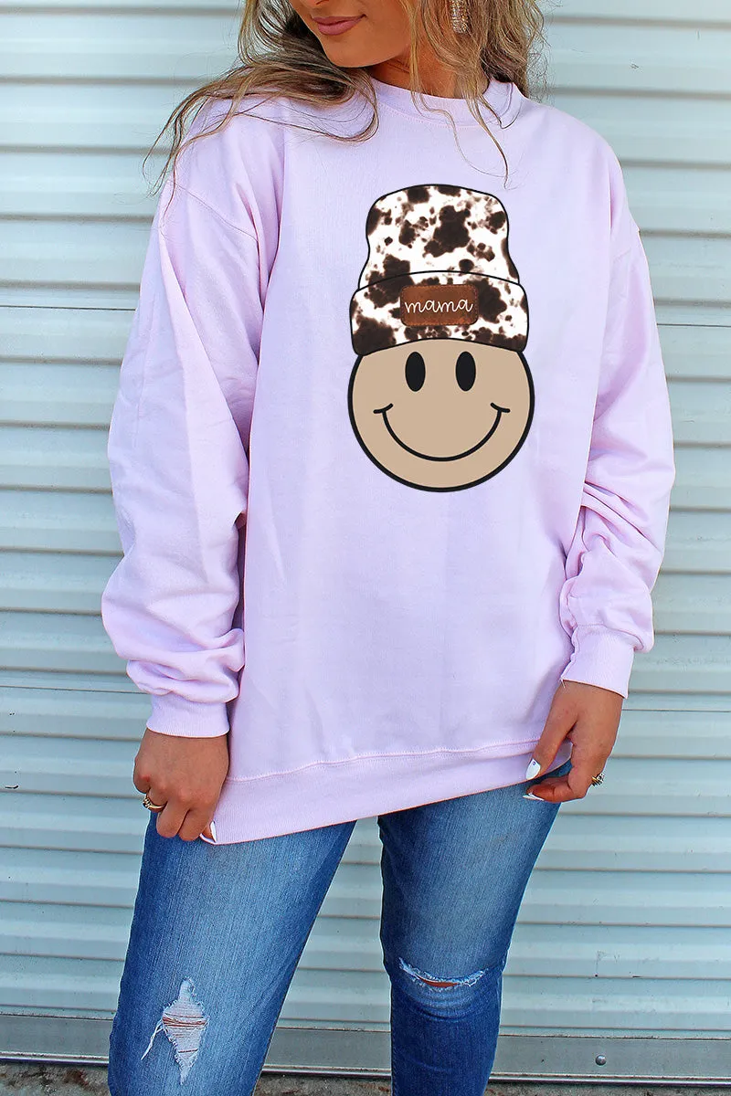 Cowhide Beanie Mama Happy Face Unisex NuBlend Crew Sweatshirt