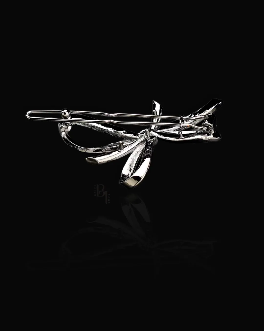 Crystal Ribbon 14k White Gold Hair Pin with Set of Signature Silver Bobby Pins