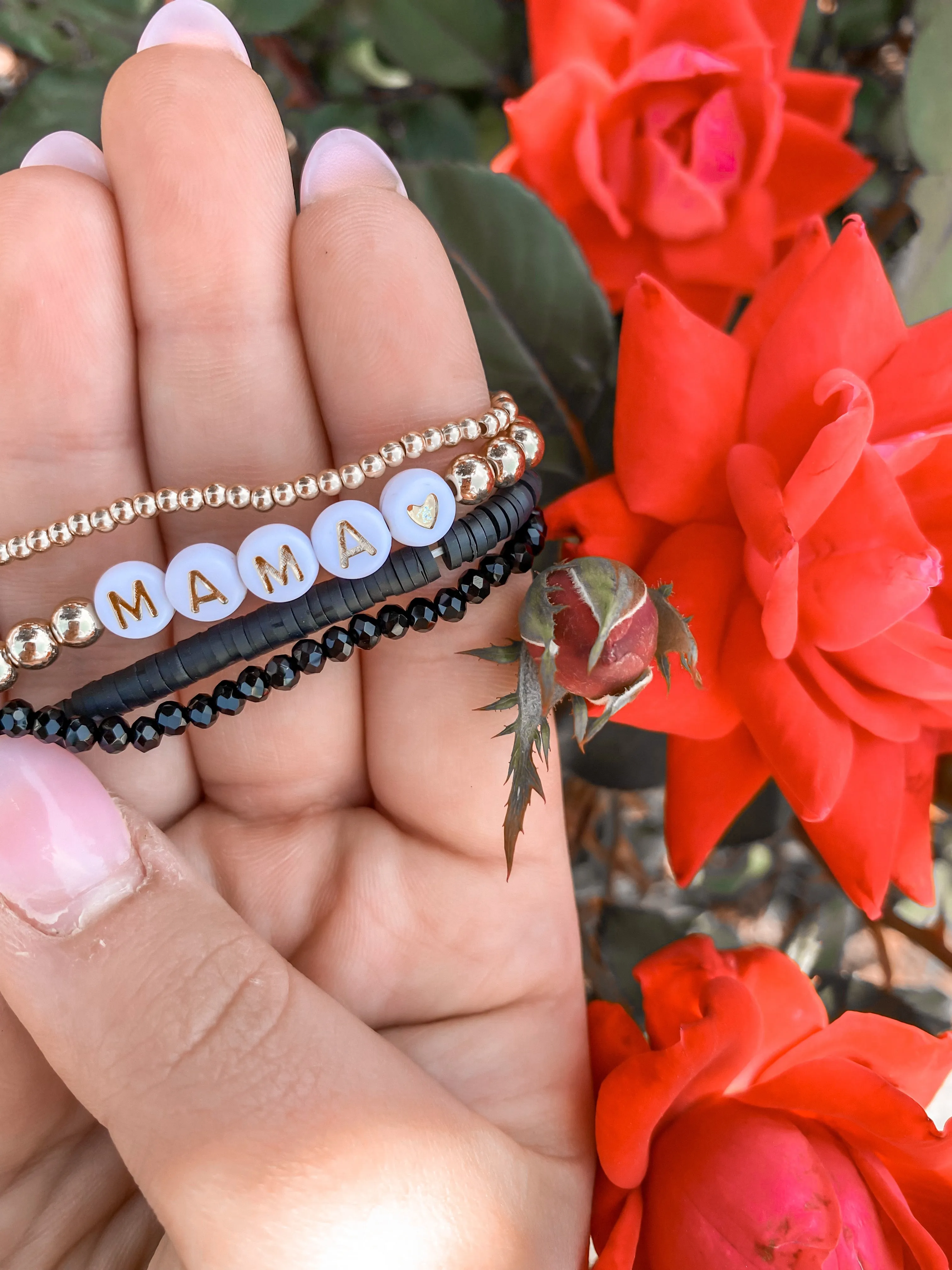 Dainty Beaded Mama Bracelet
