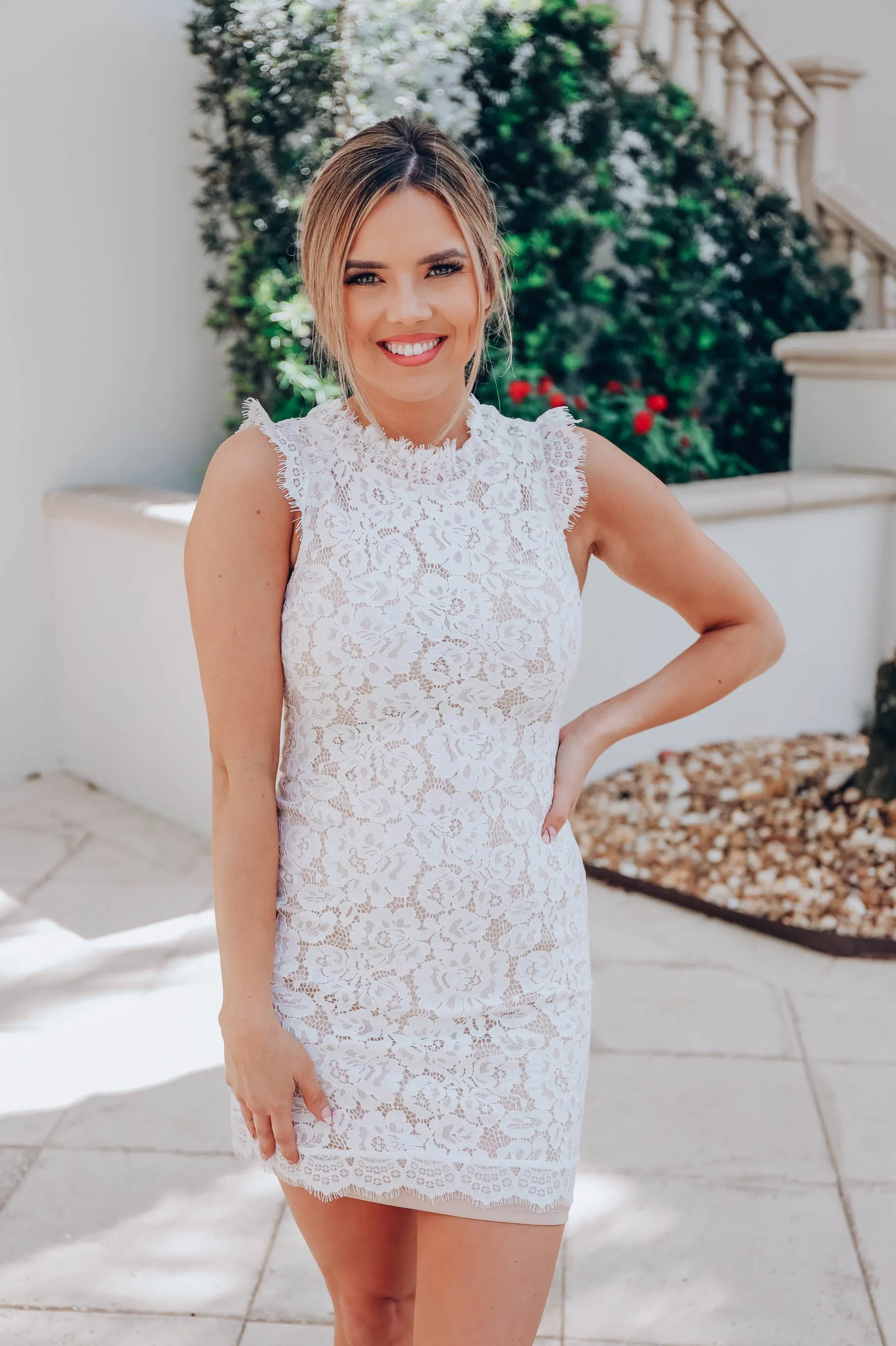 Elizabella Lace Mini Dress - White