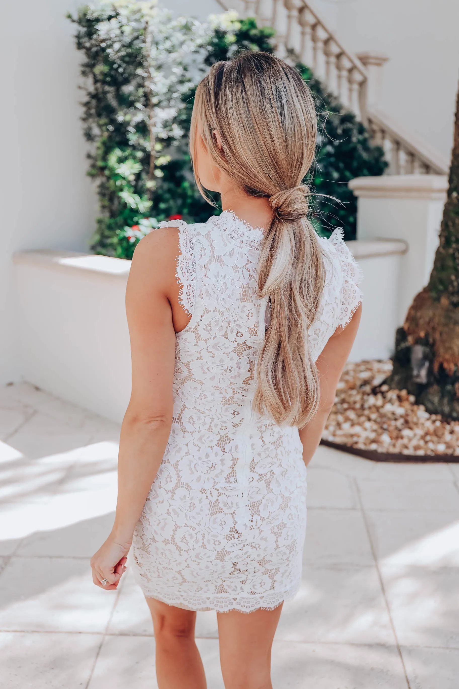 Elizabella Lace Mini Dress - White