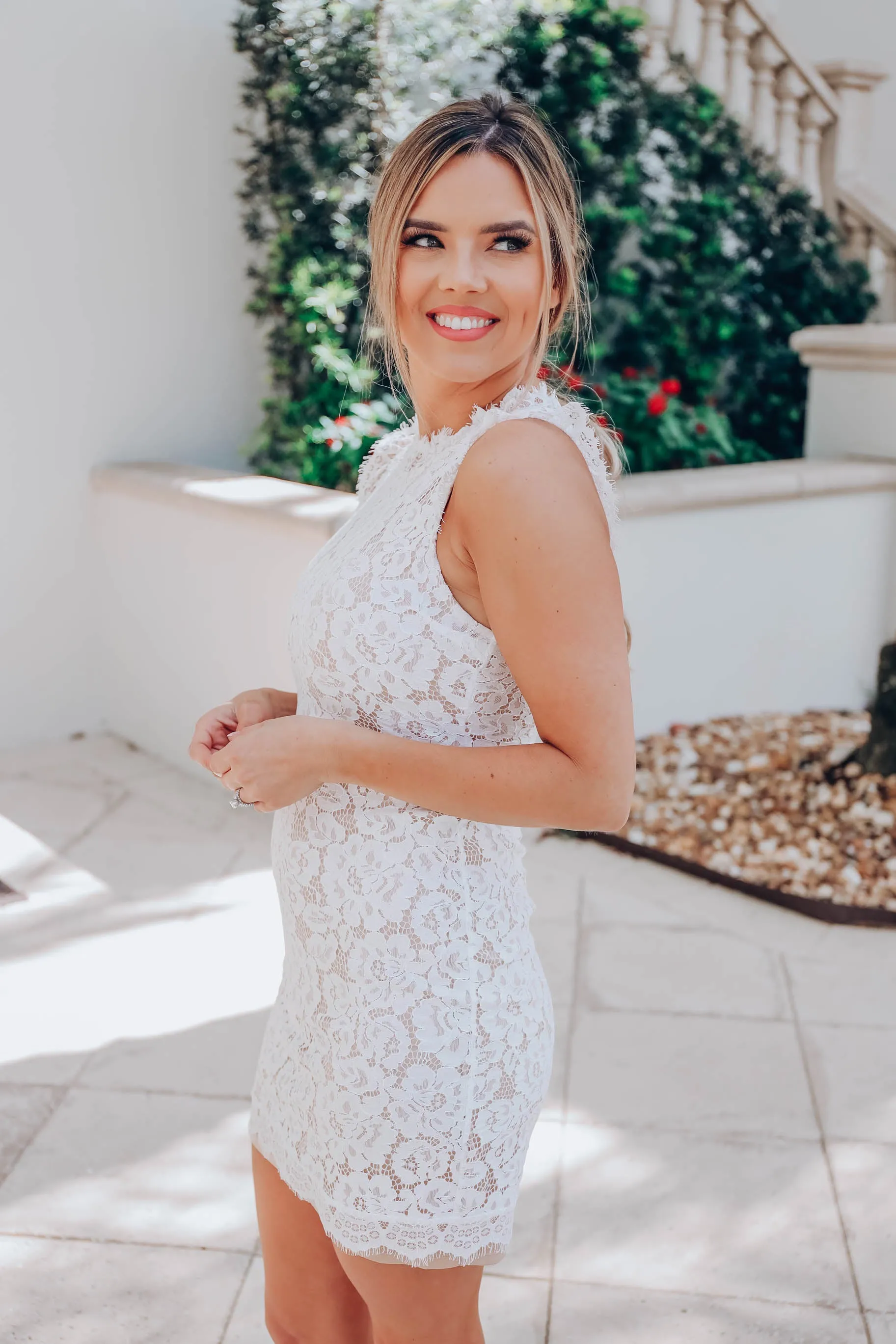 Elizabella Lace Mini Dress - White