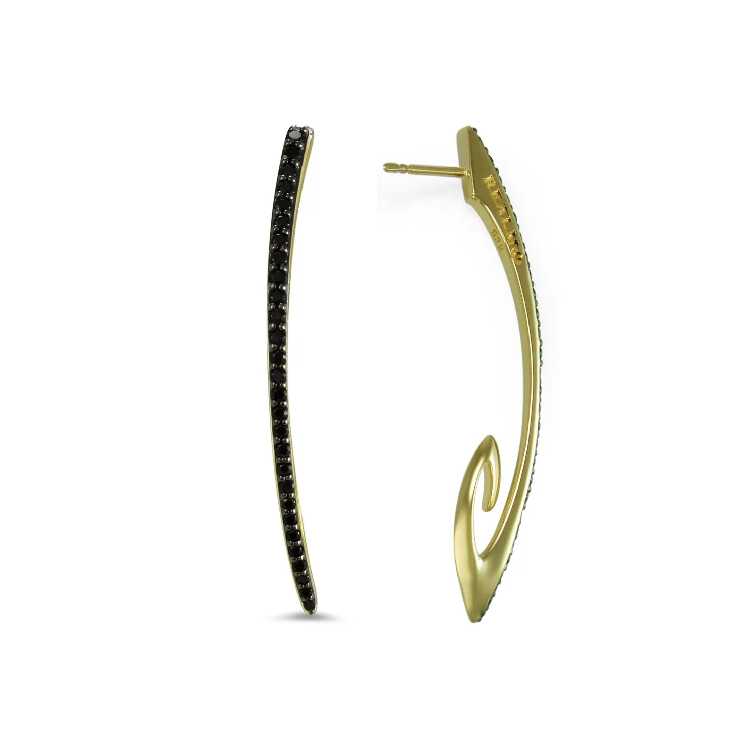 Exclamation Pavé Earring Medium - 18K Gold Vermeil   CZ Noir