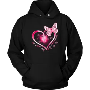 Faith Love Hope | Breast Cancer Survivor | Hooded Sweatshirt | October | Breast Cancer Month | Cancer Awareness