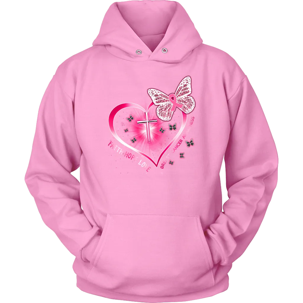 Faith Love Hope | Breast Cancer Survivor | Hooded Sweatshirt | October | Breast Cancer Month | Cancer Awareness