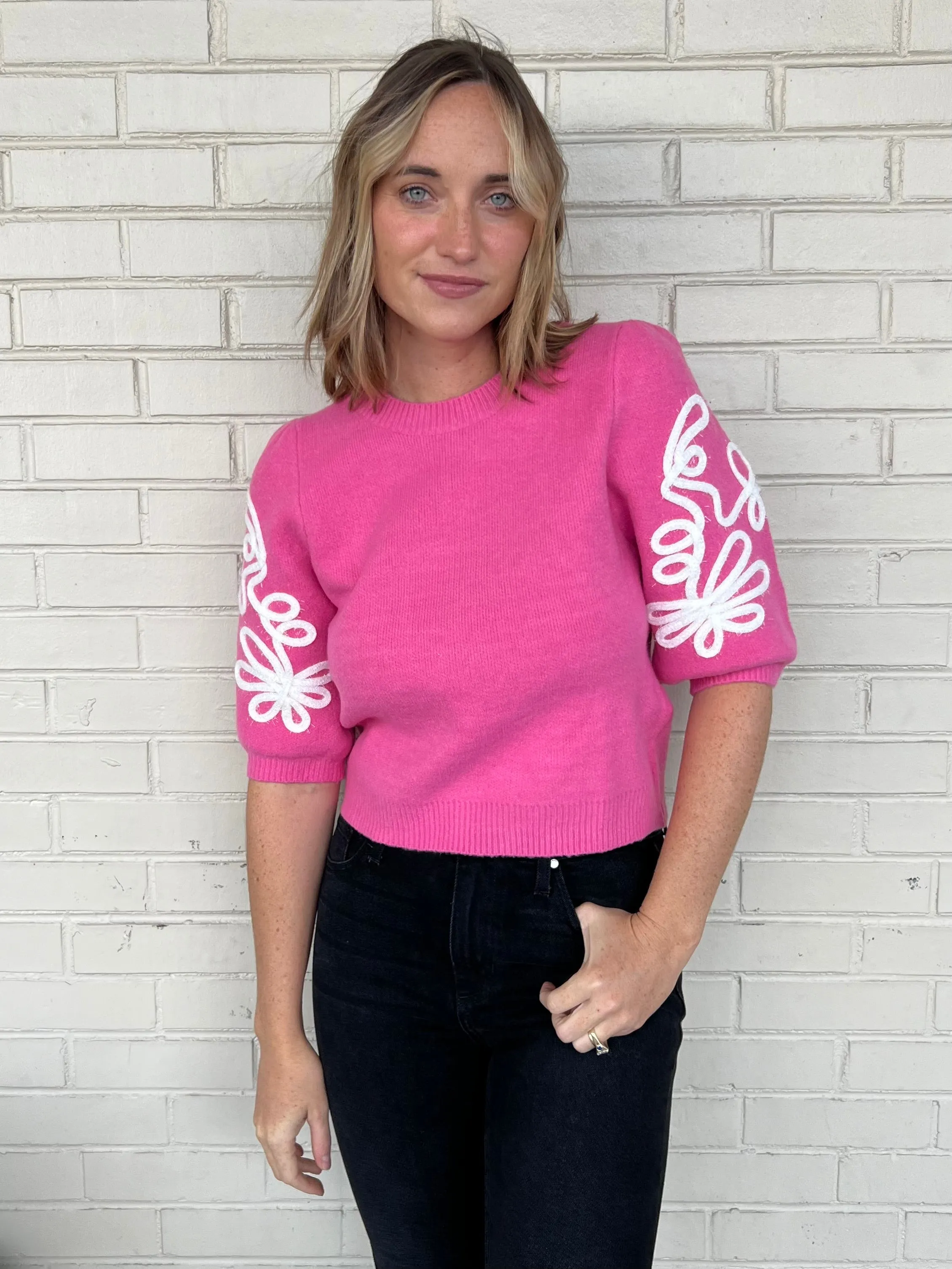 Feeling Festive Embroidered Knit Top