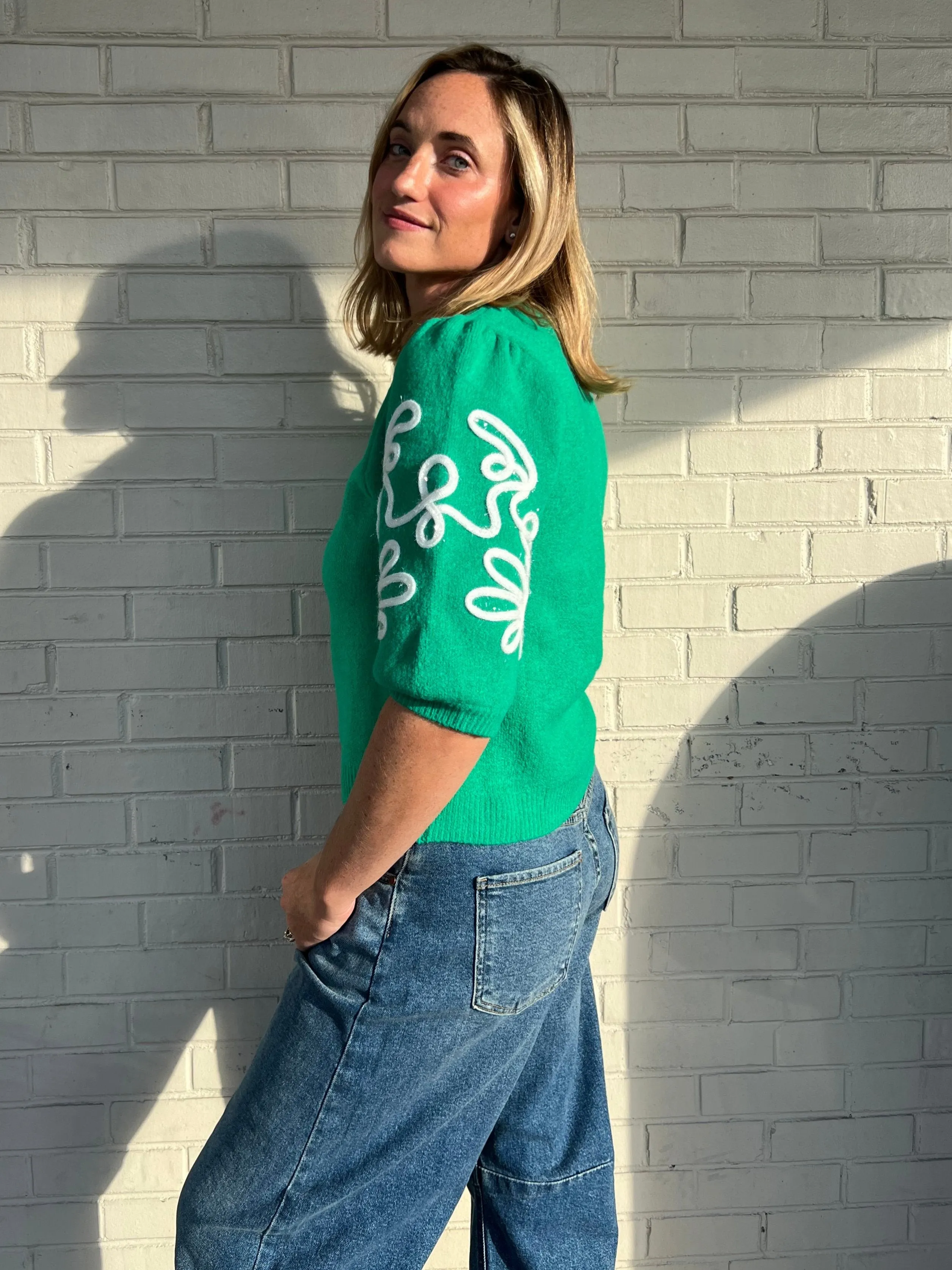 Feeling Festive Embroidered Knit Top